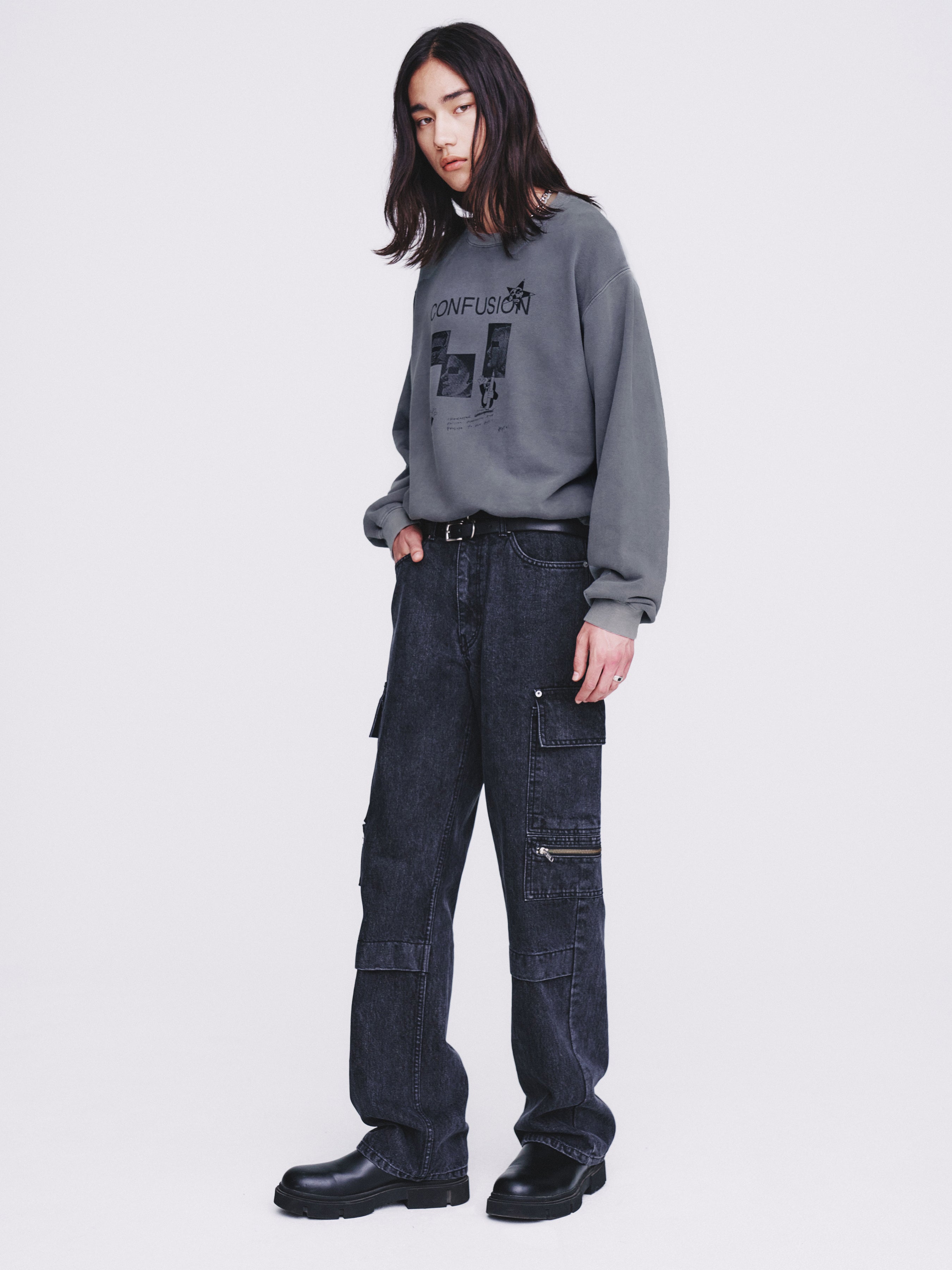 Confusion Mugshot Garment-dyeing Sweatshirt_ Faded Grey