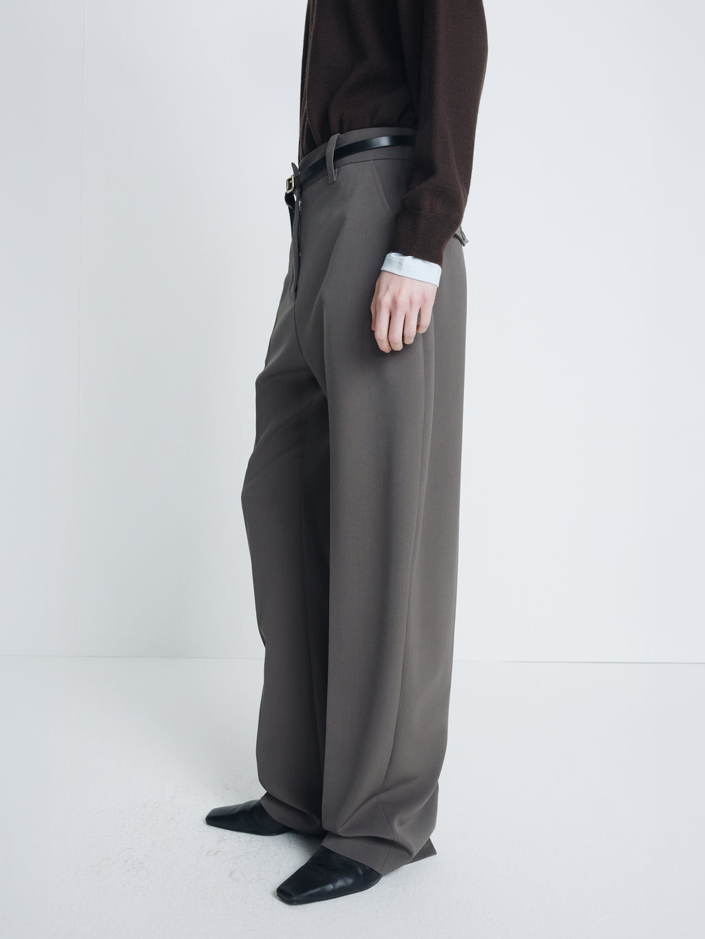 (W) WOOL OVERSIZED TROUSERS_ TAUPE GREY
