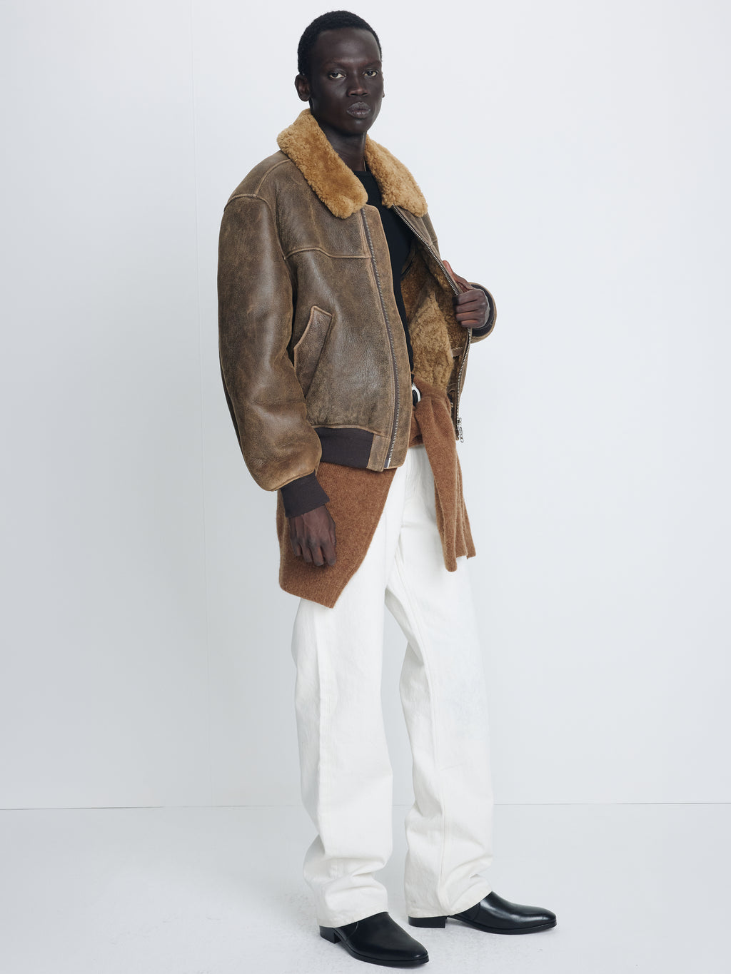 LAMB SHEARLING LEATHER BOMBER JACKET_ FADED BROWN