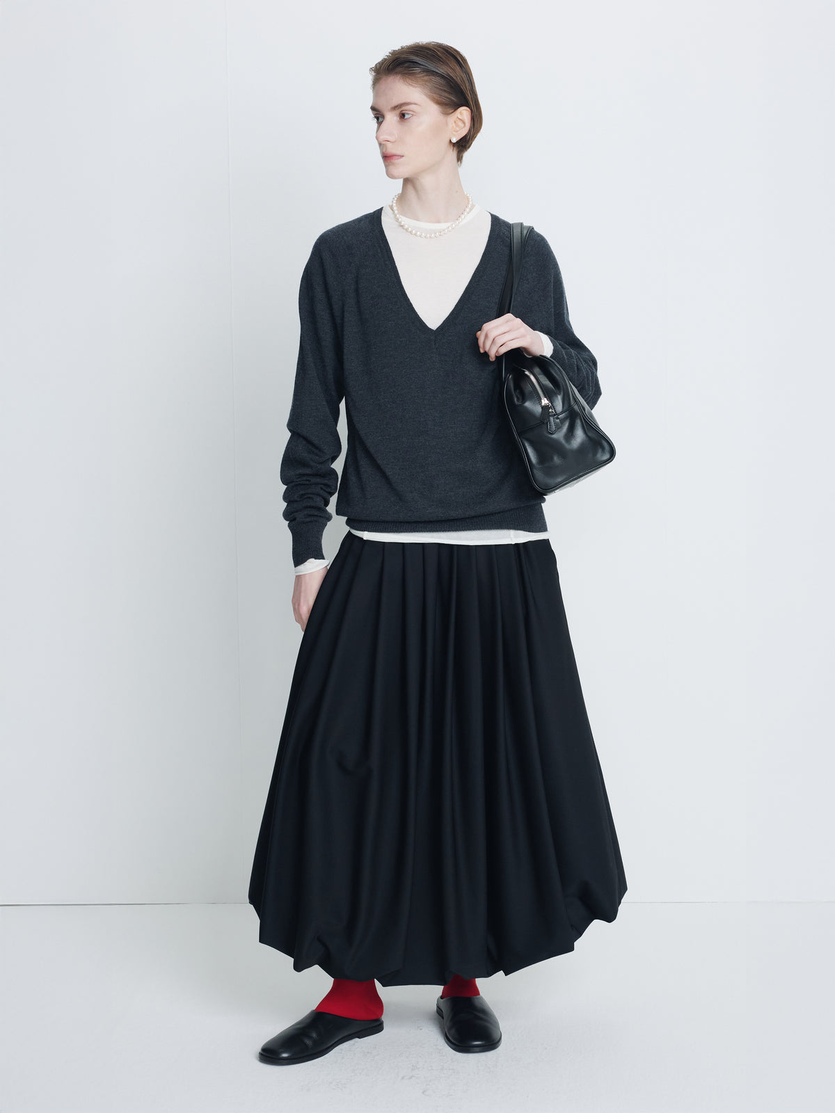 (W) WOOL BALLOON SKIRT_ BLACK