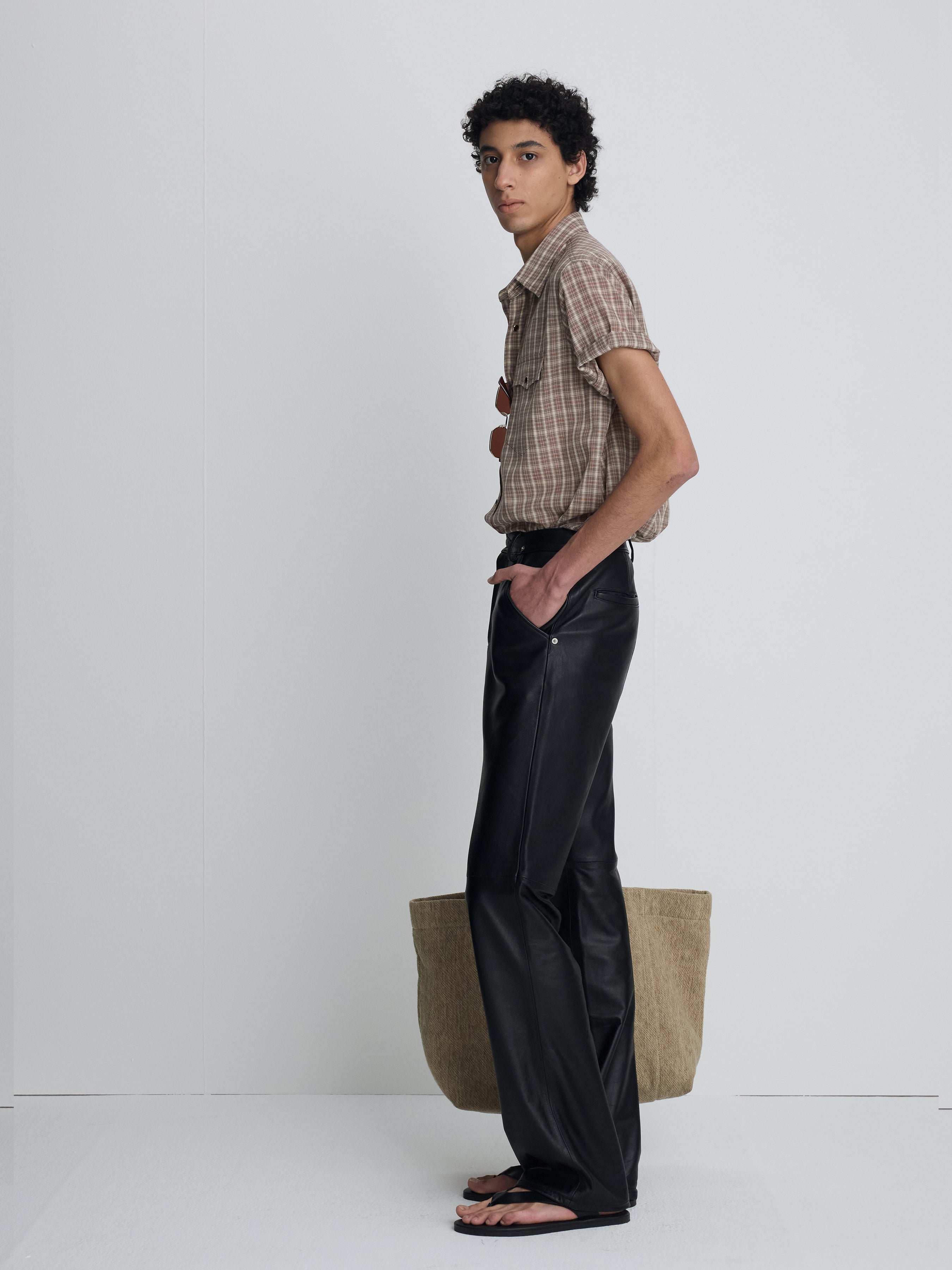 CHECKED COTTON BLEND WESTERN SHIRT_ TAUPE/AMBER