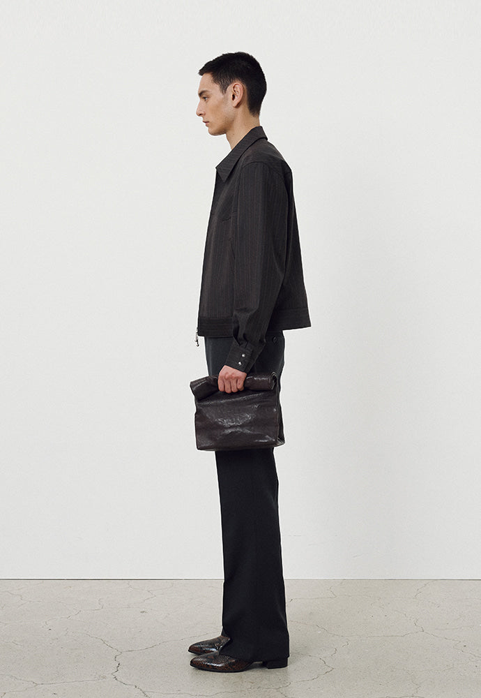 Worsted Wool Western Blouson Jacket_ Brown Stripe