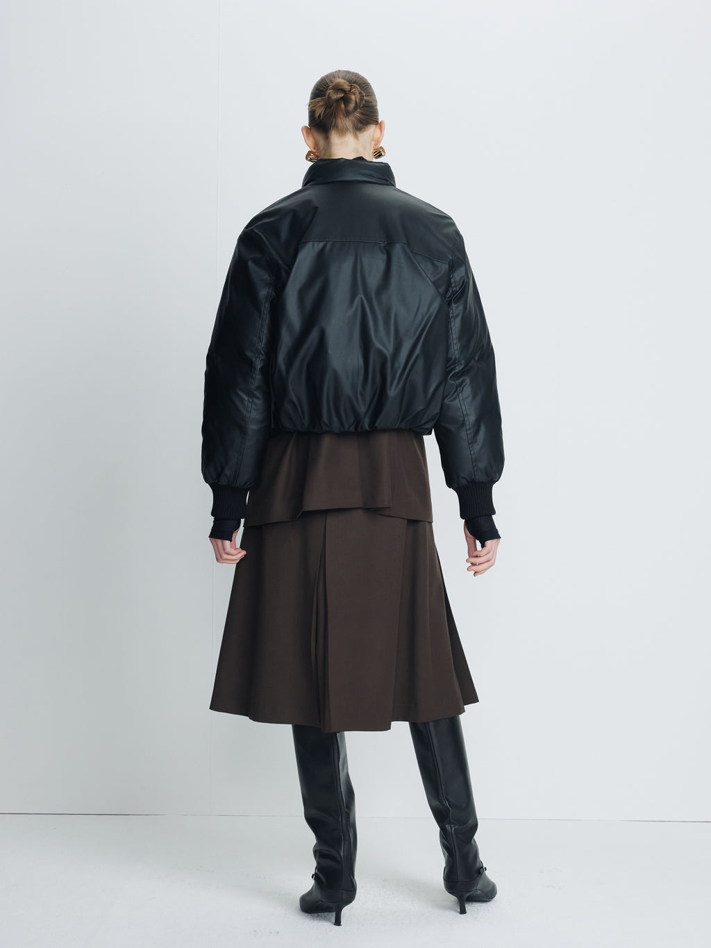 (W) CROPPED PADDED JACKET_ BLACK