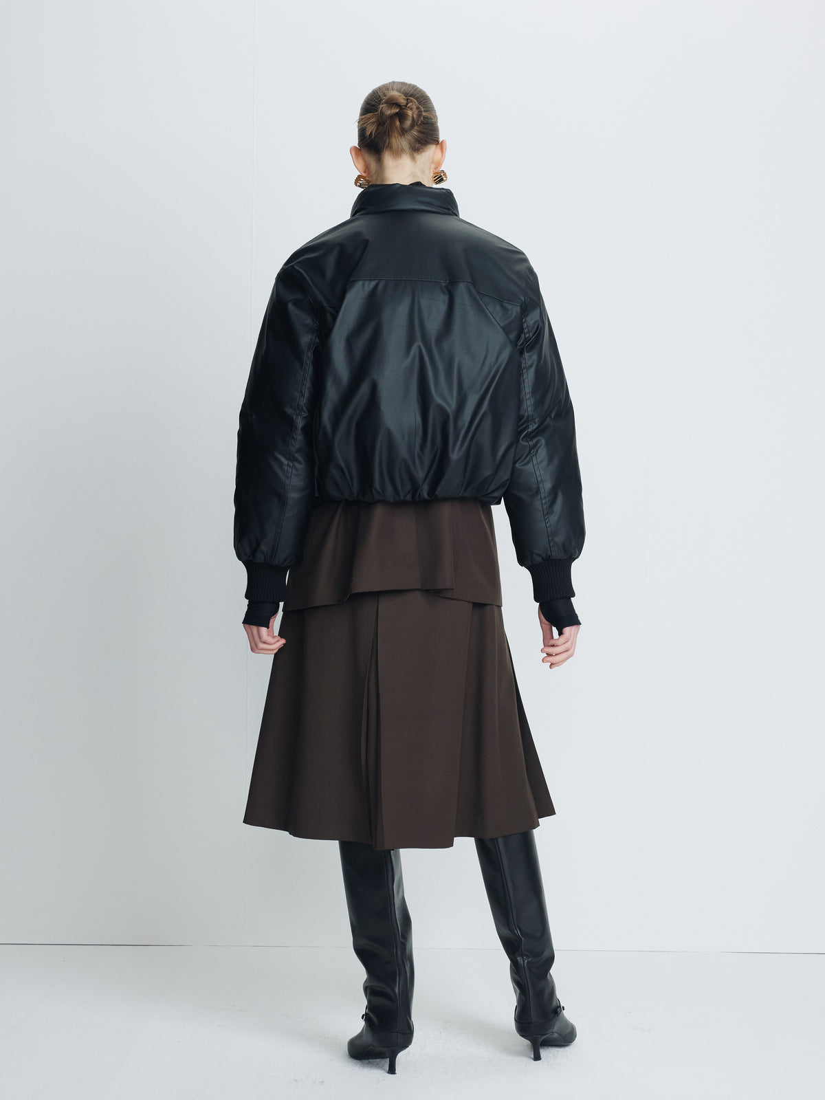 (W) CROPPED PADDED JACKET_ BLACK
