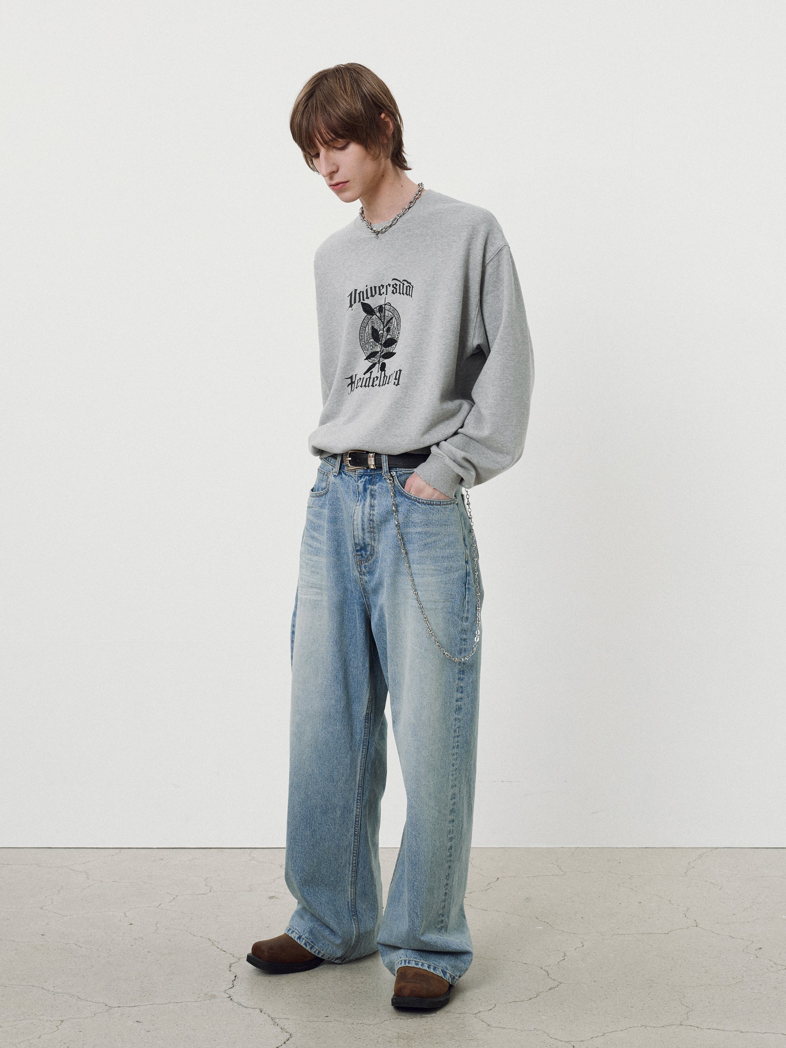 Embroidery Overlap College Sweatshirt_ Heather Grey