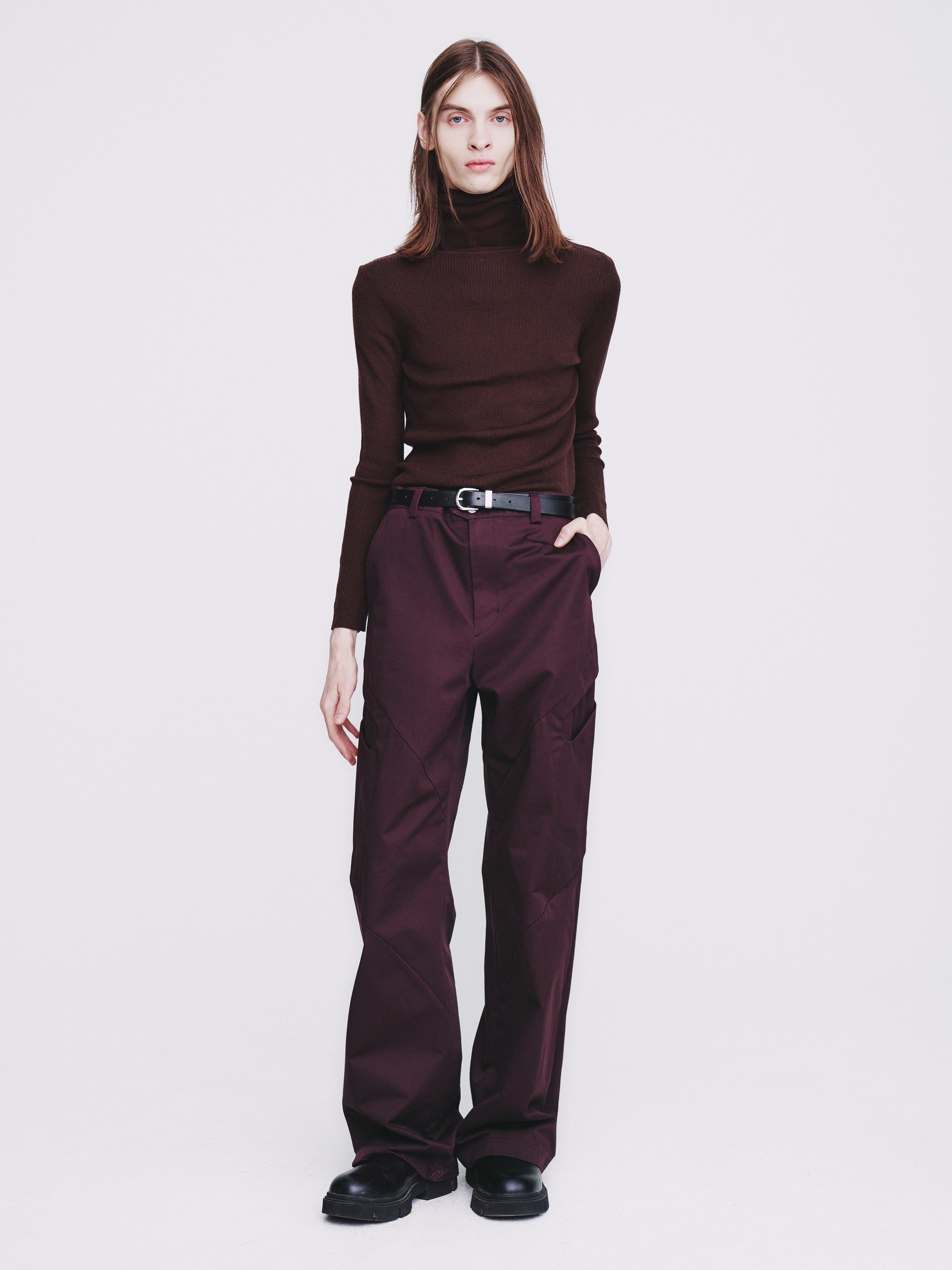 High Density Curved Multi-Pocket Pants_ Dark Burgundy