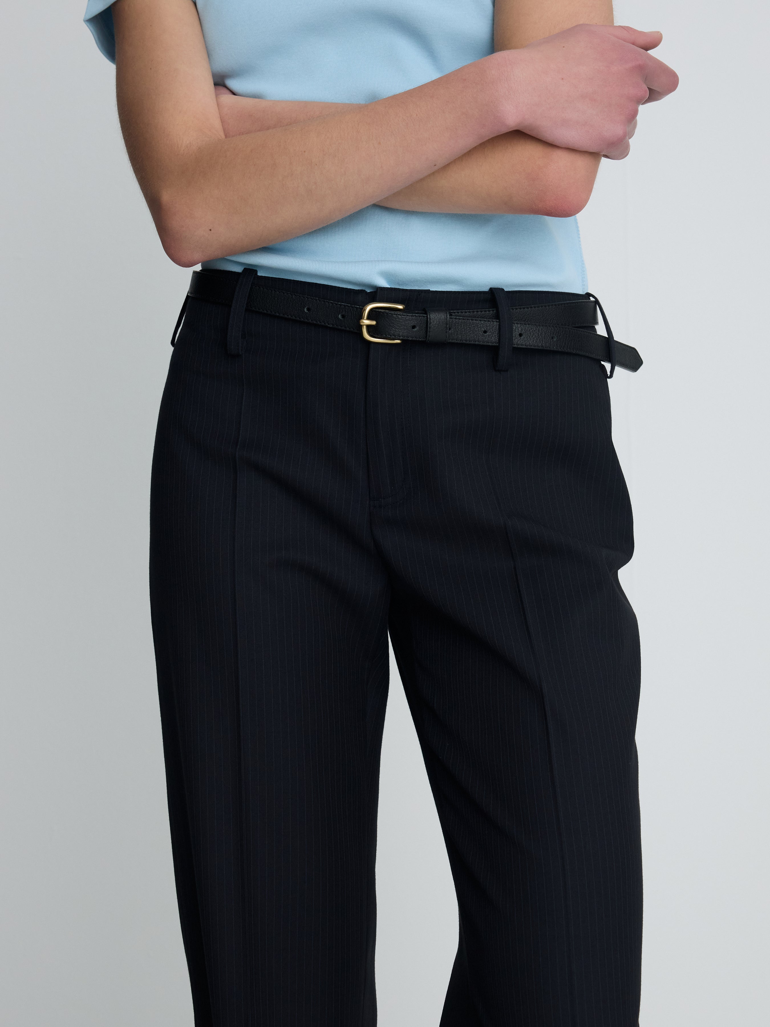 (W) WOOL STRAIGHT TROUSERS_ NAVY PINSTRIPE