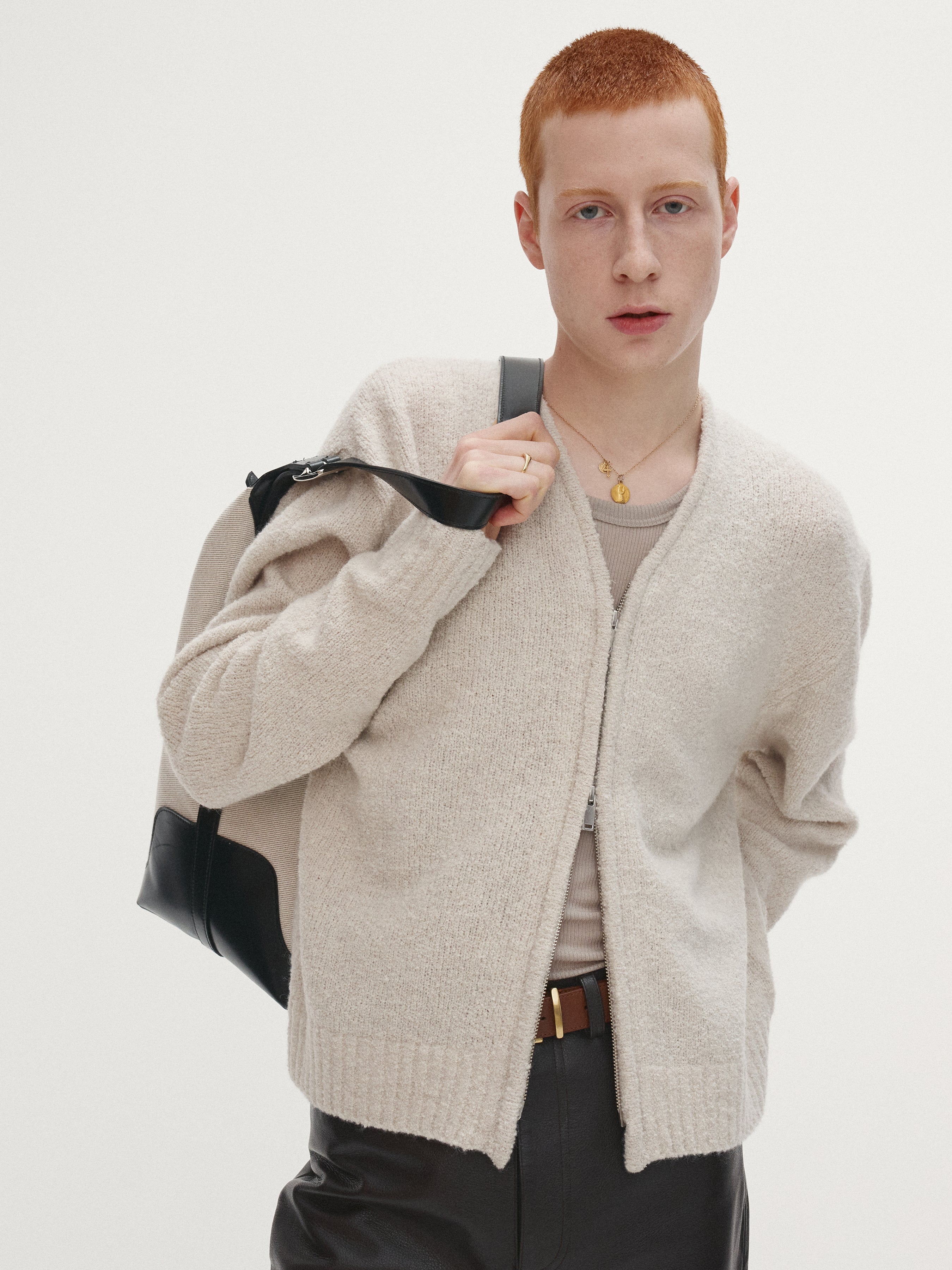 BABY ALPACA BRUSHED ZIP CARDIGAN_ ECRU