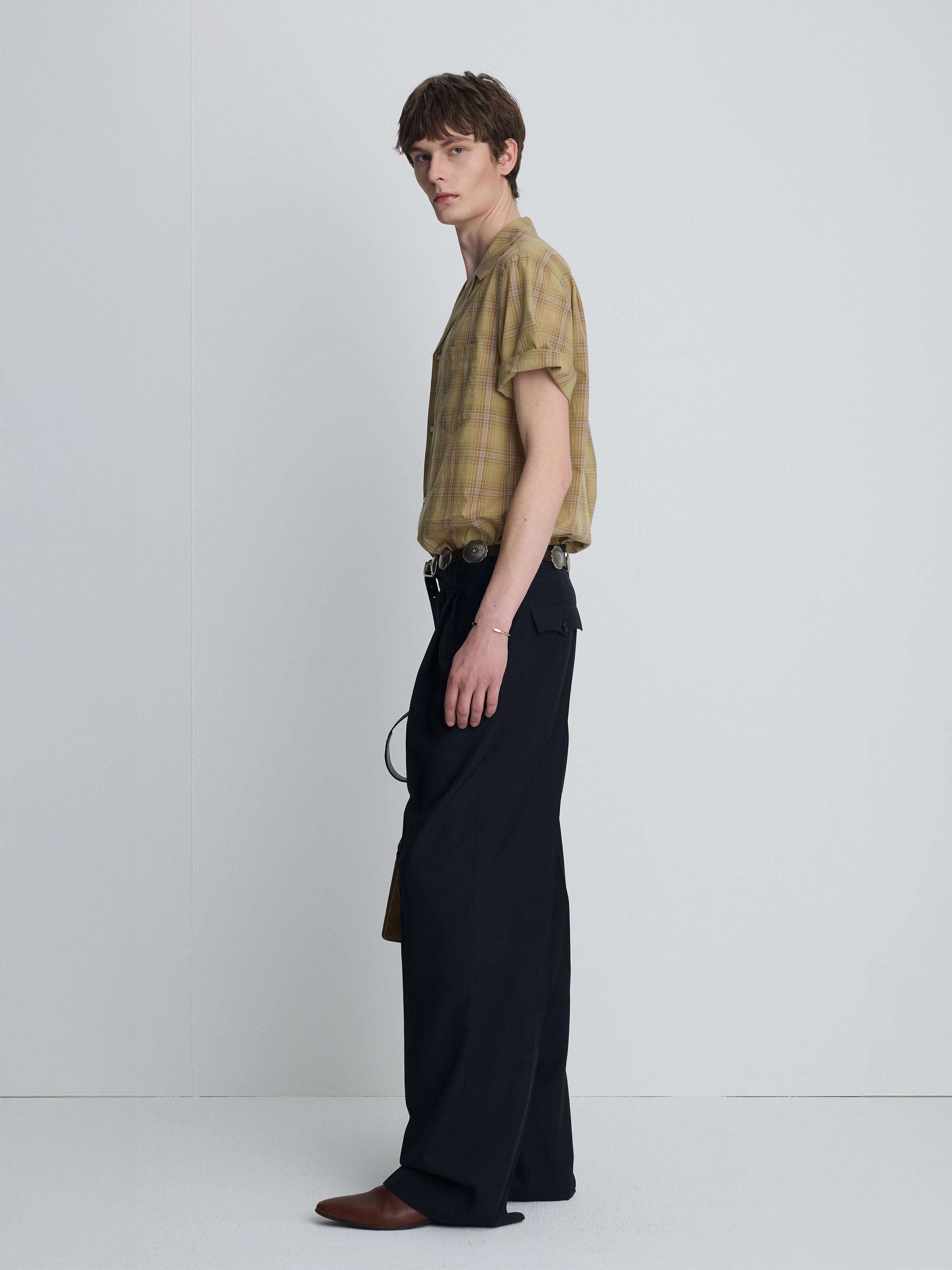 CHECKED COTTON BOWLING SHIRT_ DUSTY CITRON