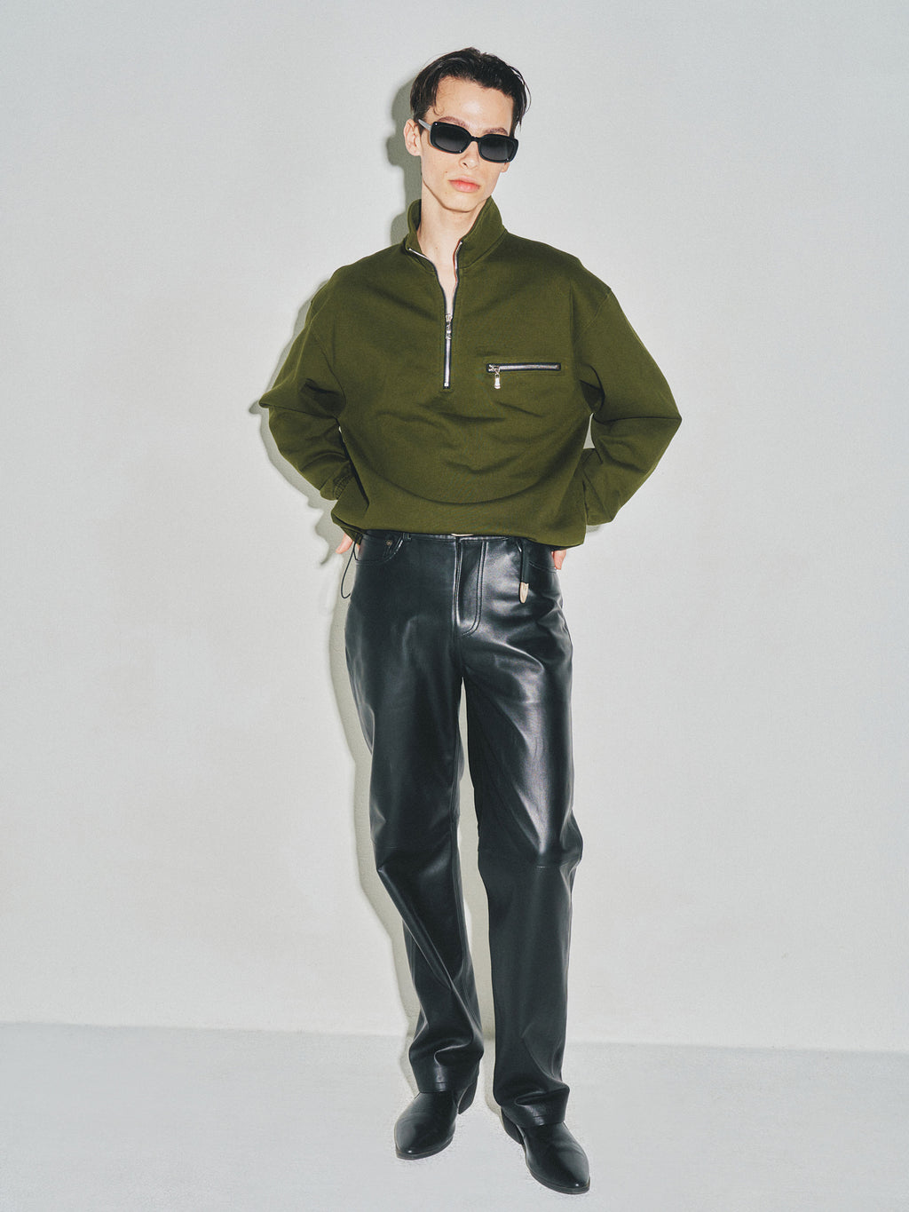 Extra Heavy Sweat Half Zip-up_ Fern Green