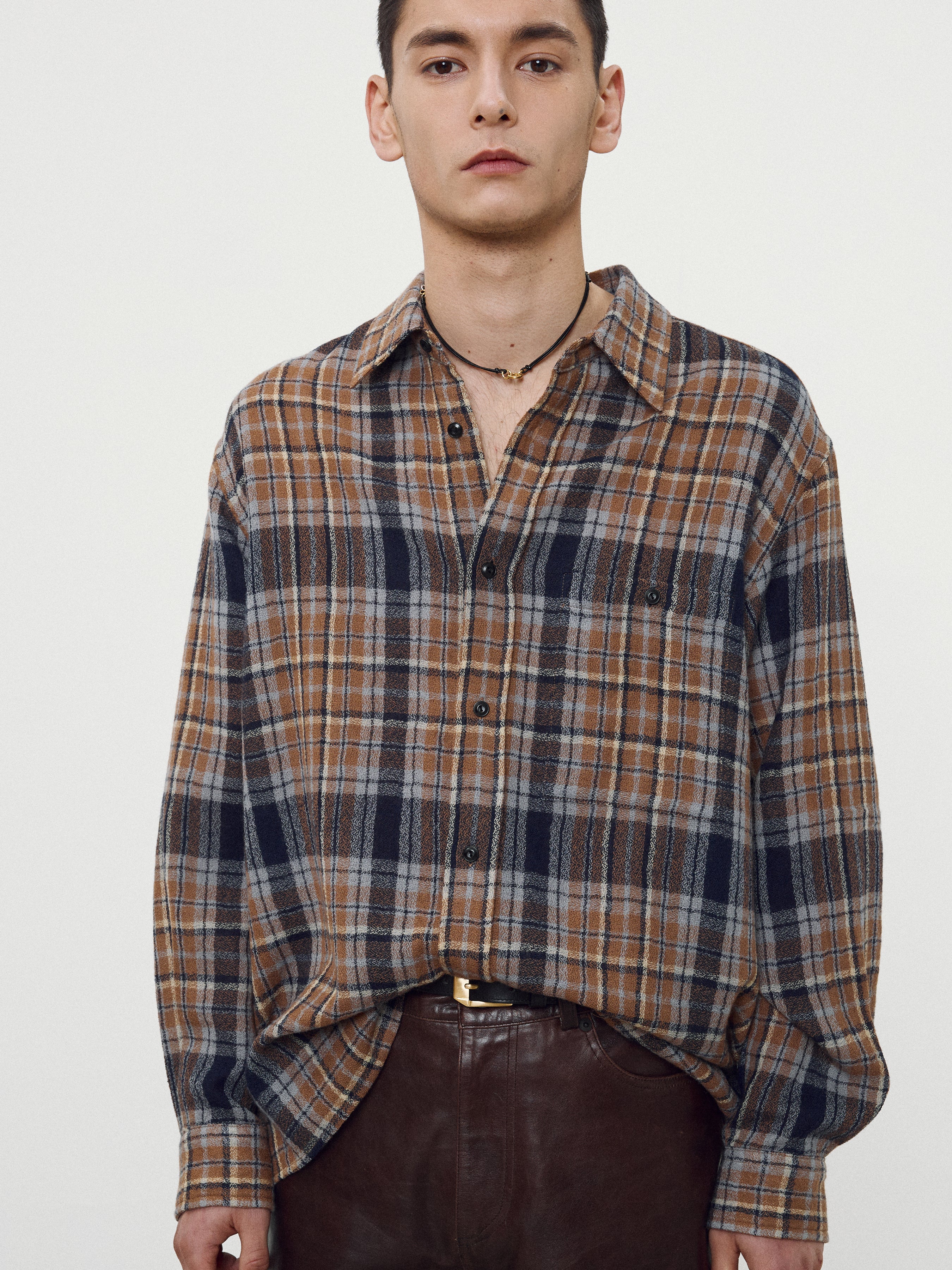 Light Wool Single Pocket Check Shirt_ Camel