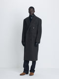 HERRINGBONE WOOL DOUBLE-BREASTED COAT_ MOSS BROWN