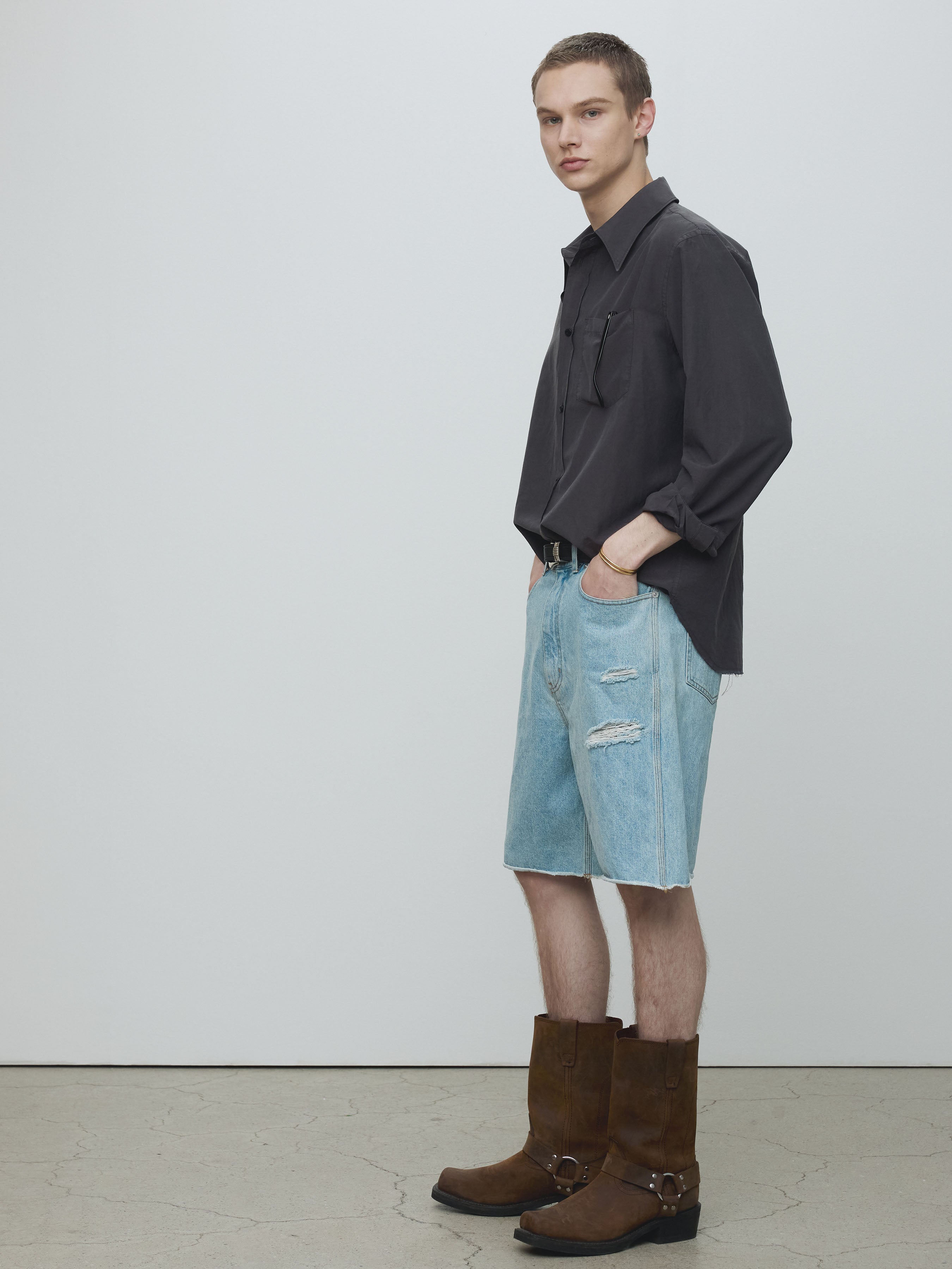 SILK COTTON GARMENT-DYED SHIRT_ FADED BLACK