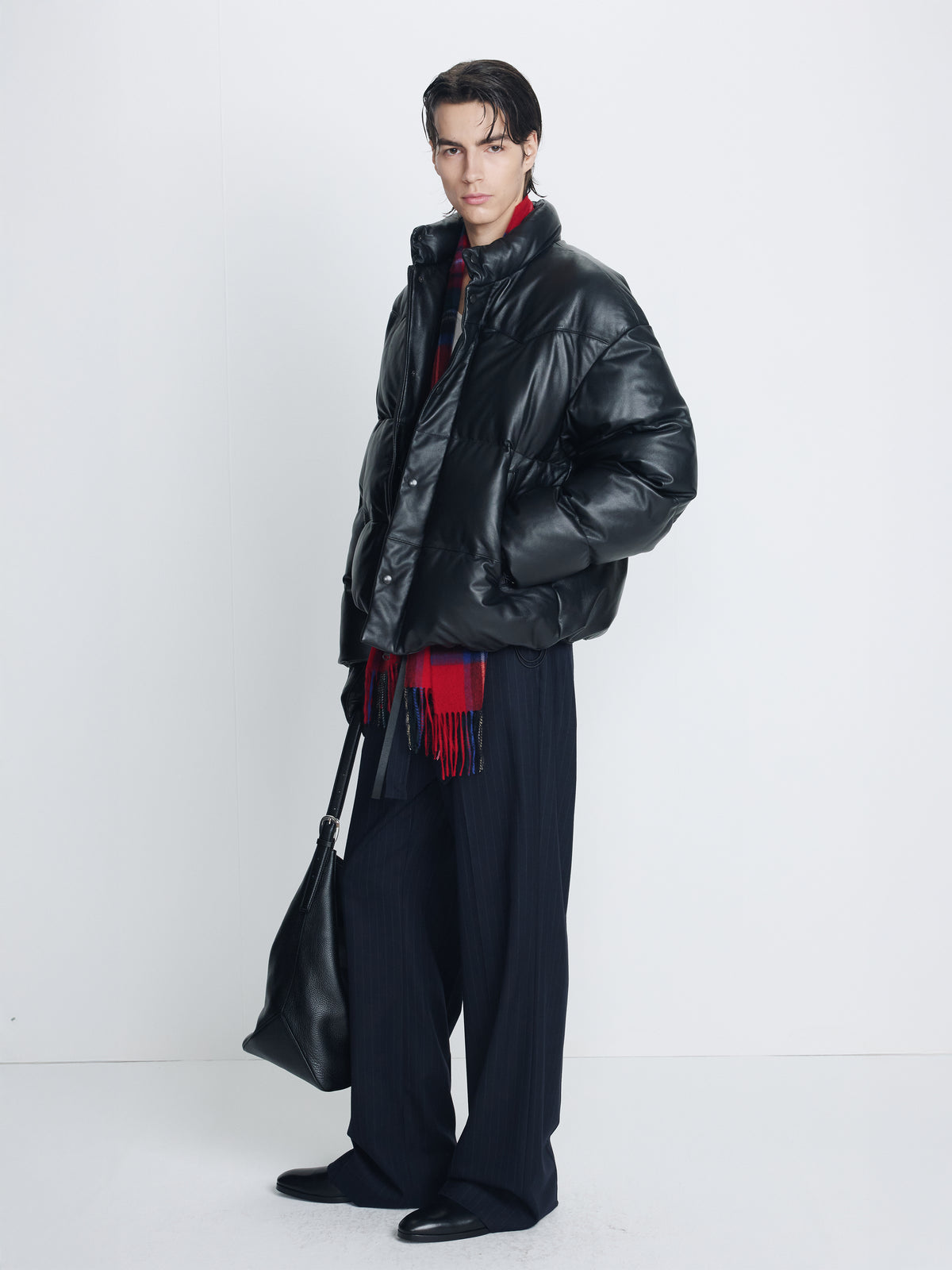 LAMB LEATHER DOWN PUFFER JACKET_ BLACK