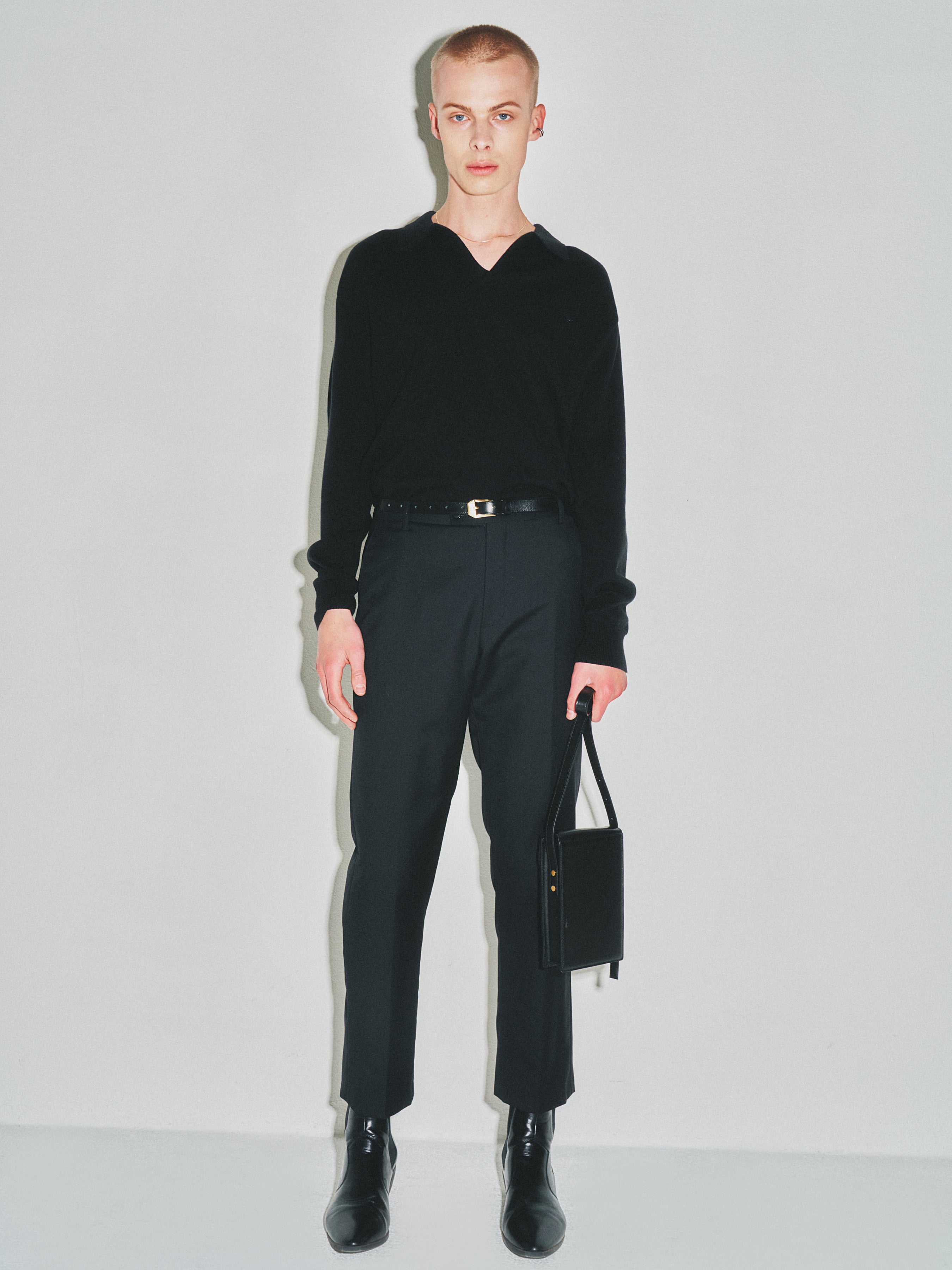 High Count Whole Garment Saddle Neck Knit_ Black