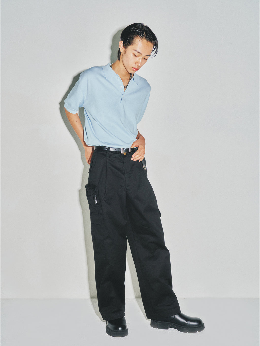 High Gauge Silk Cotton Polo Knit_ Baby Blue