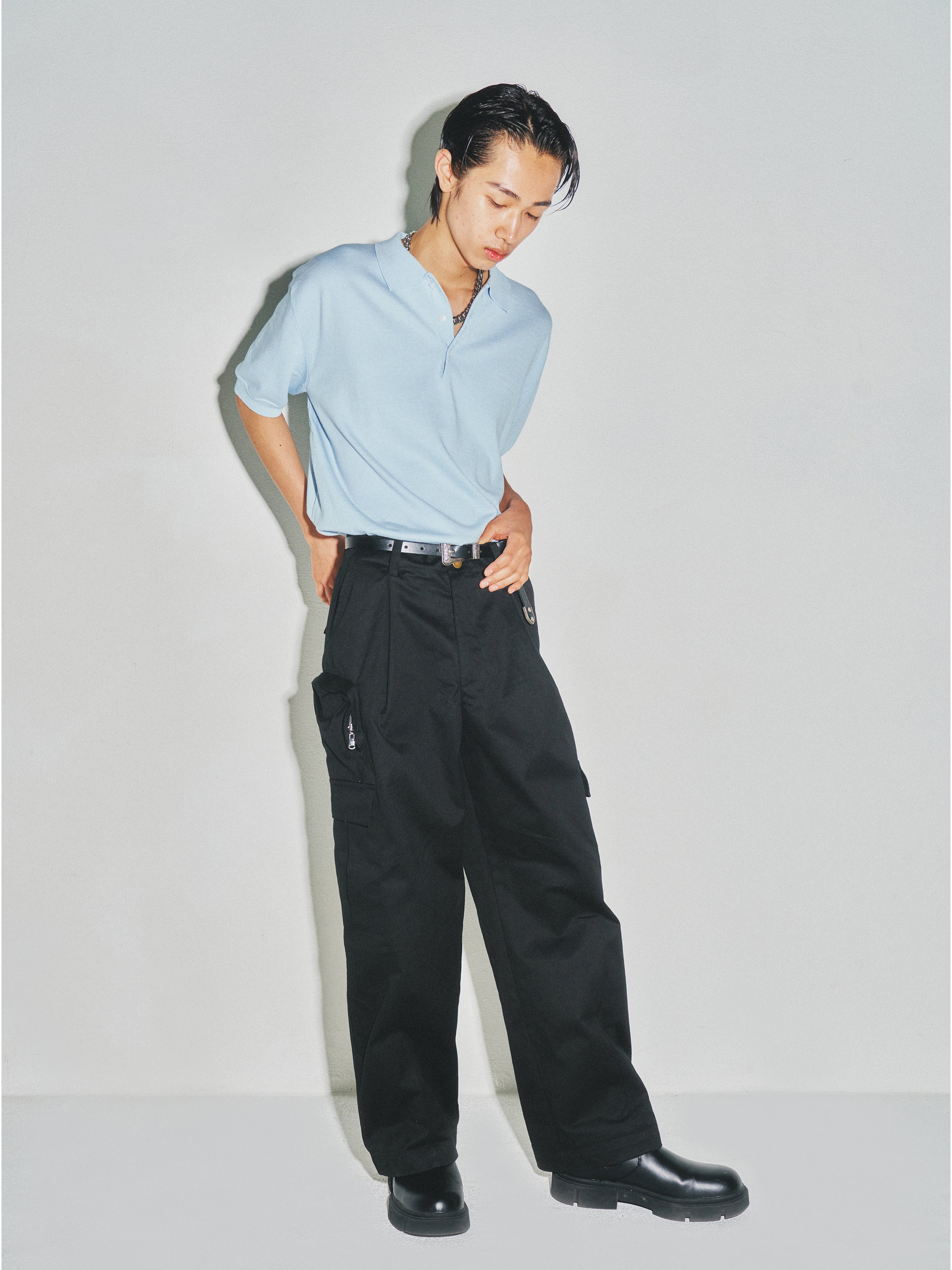 High Gauge Silk Cotton Polo Knit_ Baby Blue
