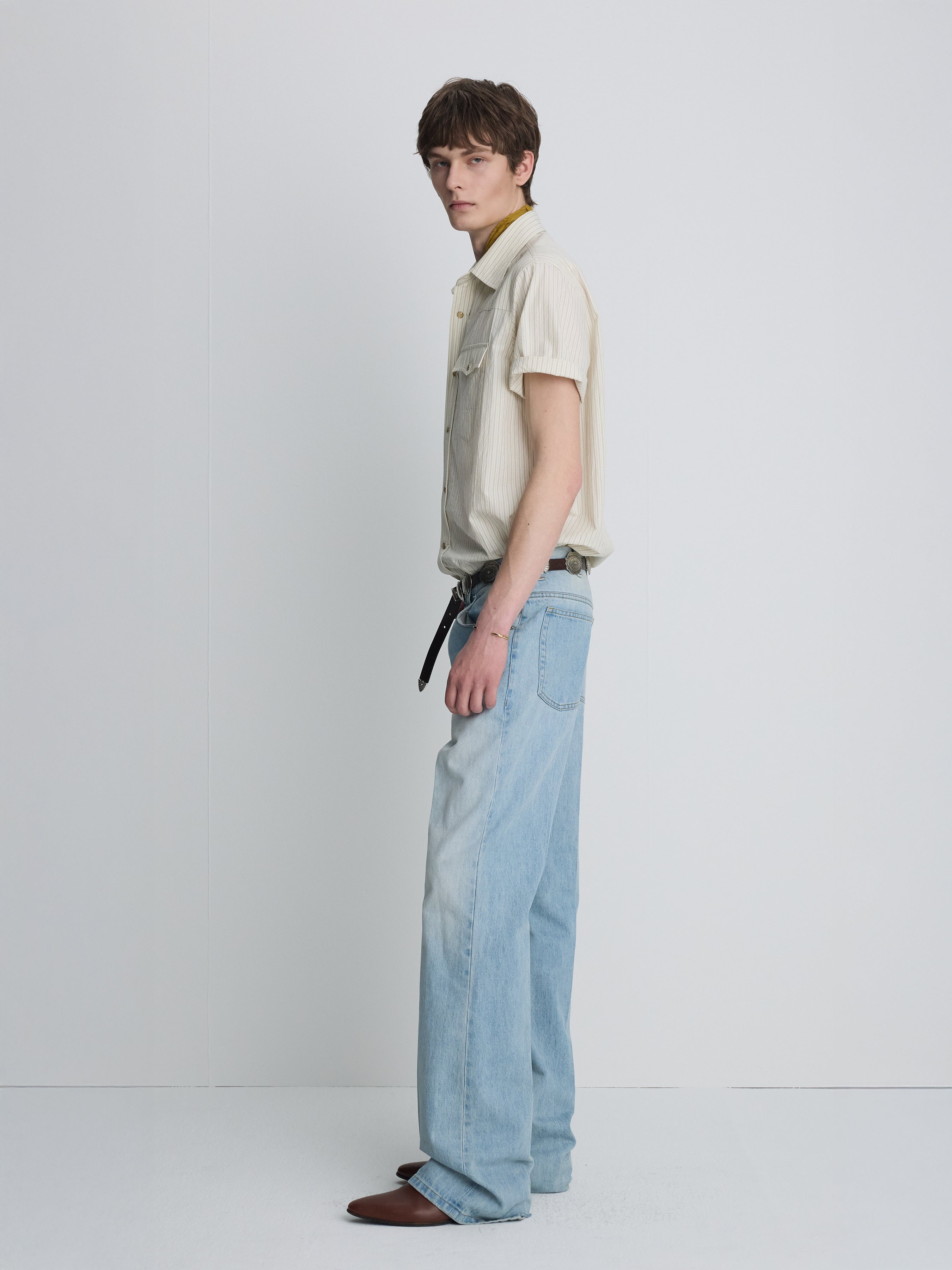 STRIPED COTTON WESTERN SHIRT_ ECRU