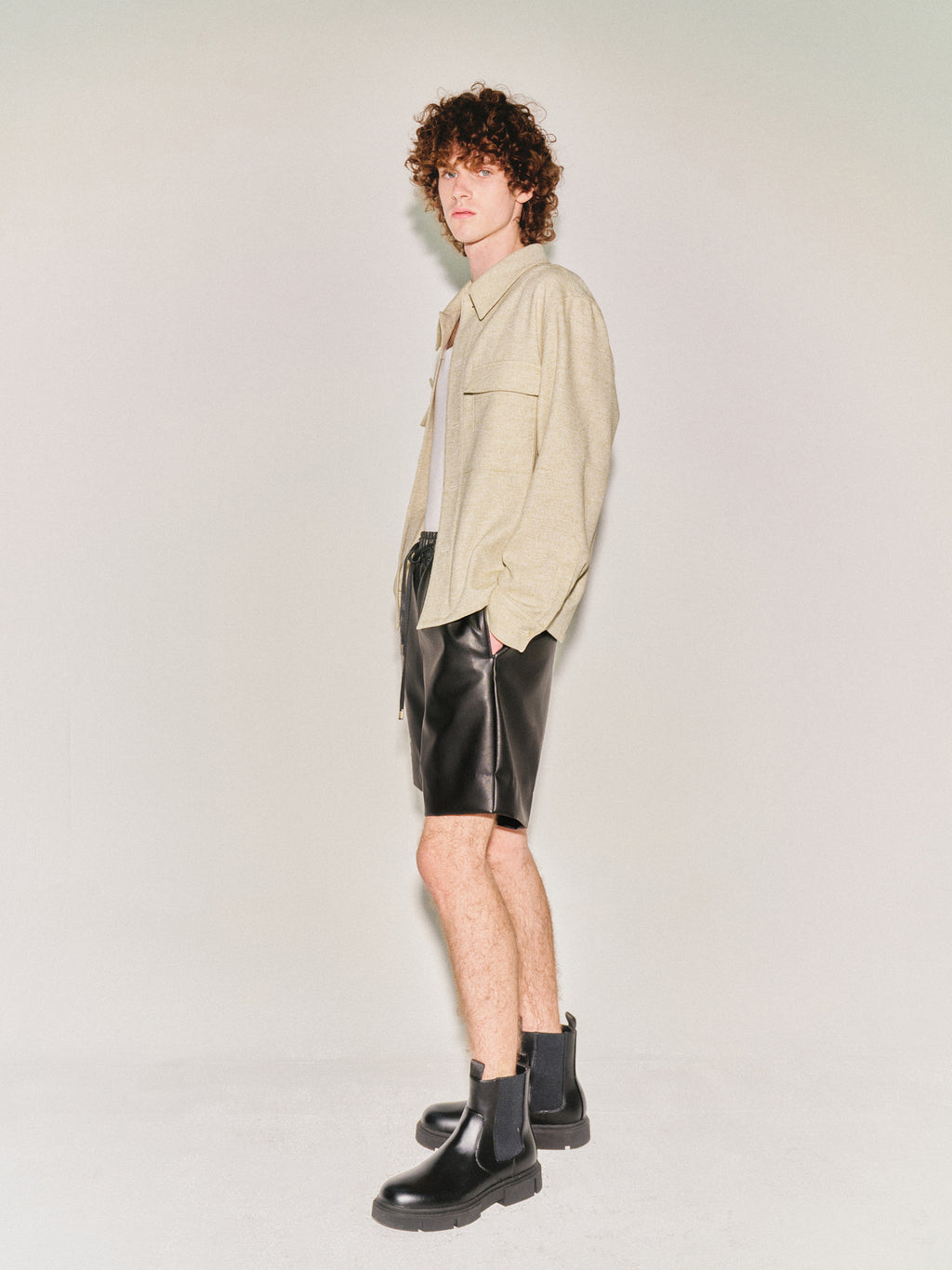 Wool and Lyocell Natural Tweed Shirt Jacket_ Sage Beige
