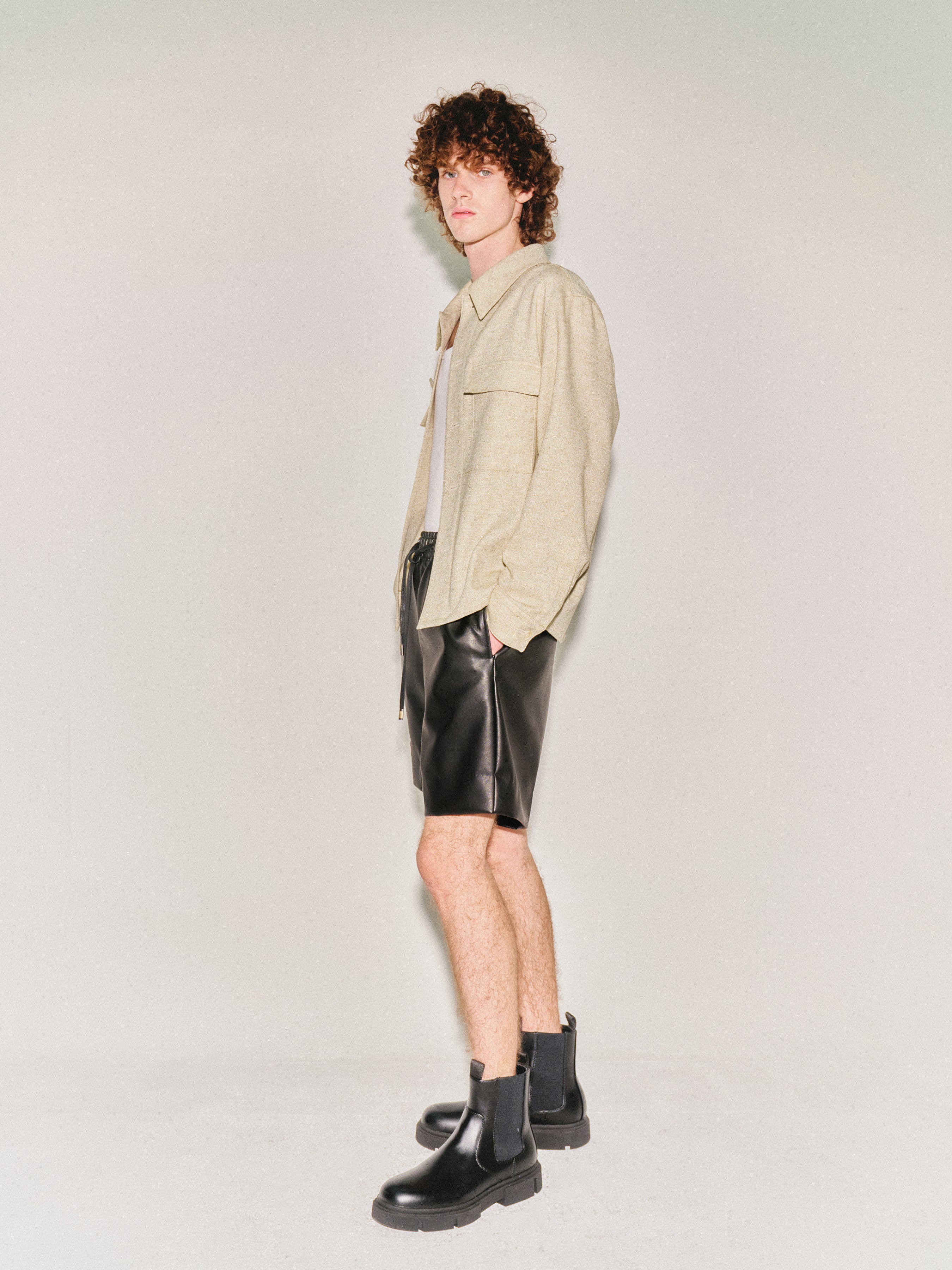 Wool and Lyocell Natural Tweed Shirt Jacket_ Sage Beige