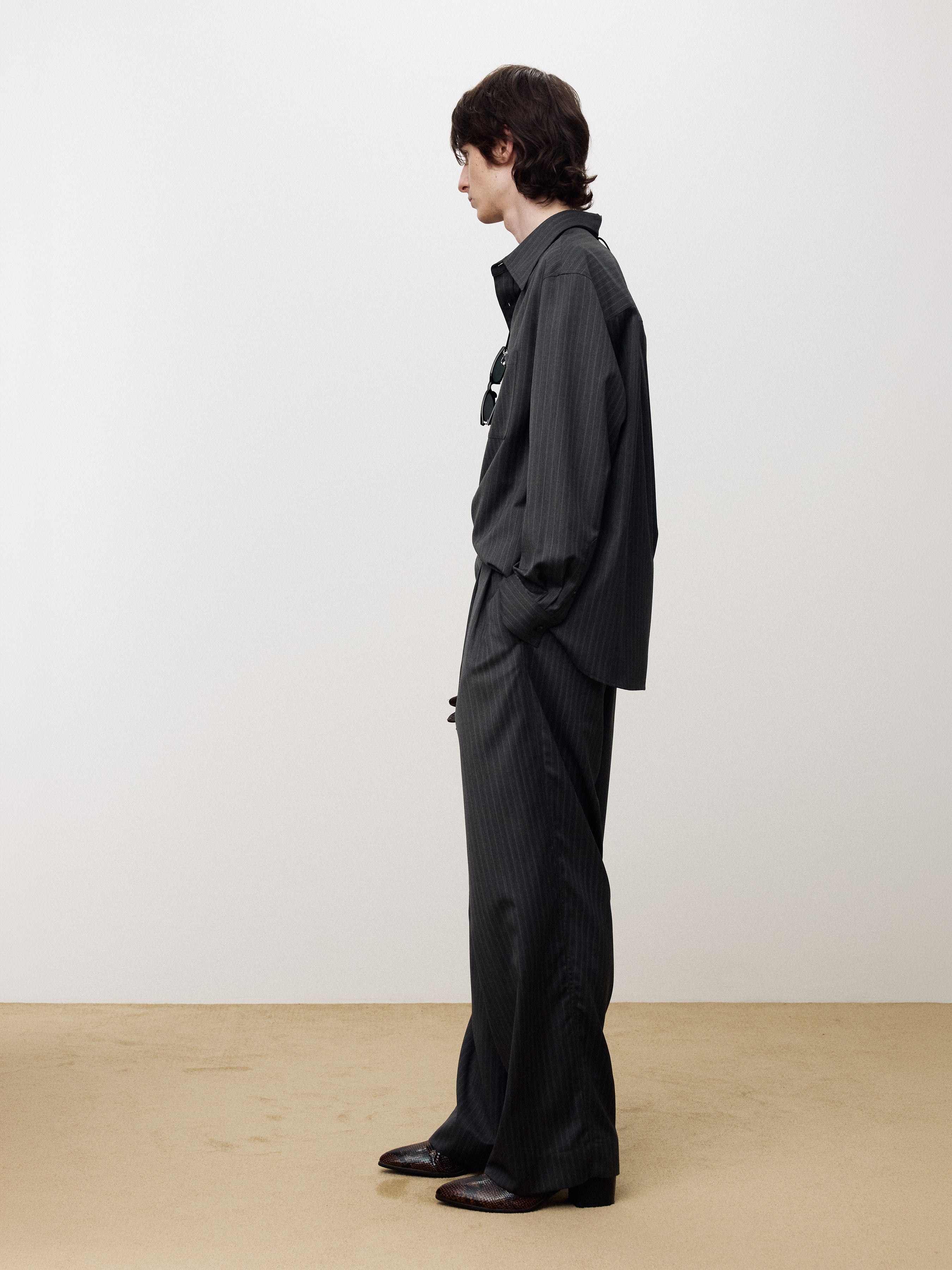 WOOL STRIPED RELAXED SHIRT_ GREY PINSTRIPE