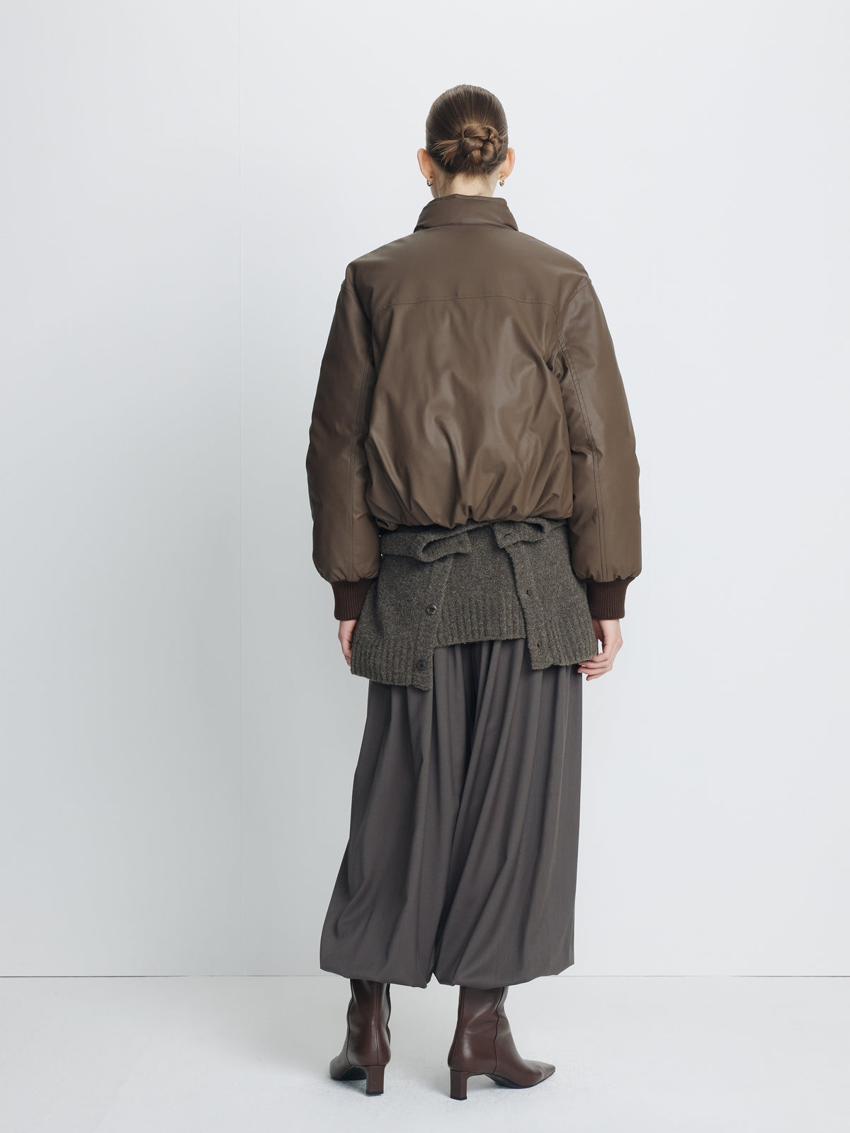(W) CROPPED PADDED JACKET_ BROWN