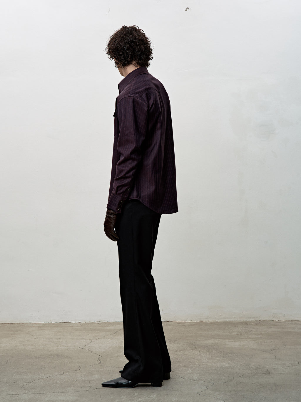 STRIPED WOOL WESTERN SHIRT_ DARK BURGUNDY