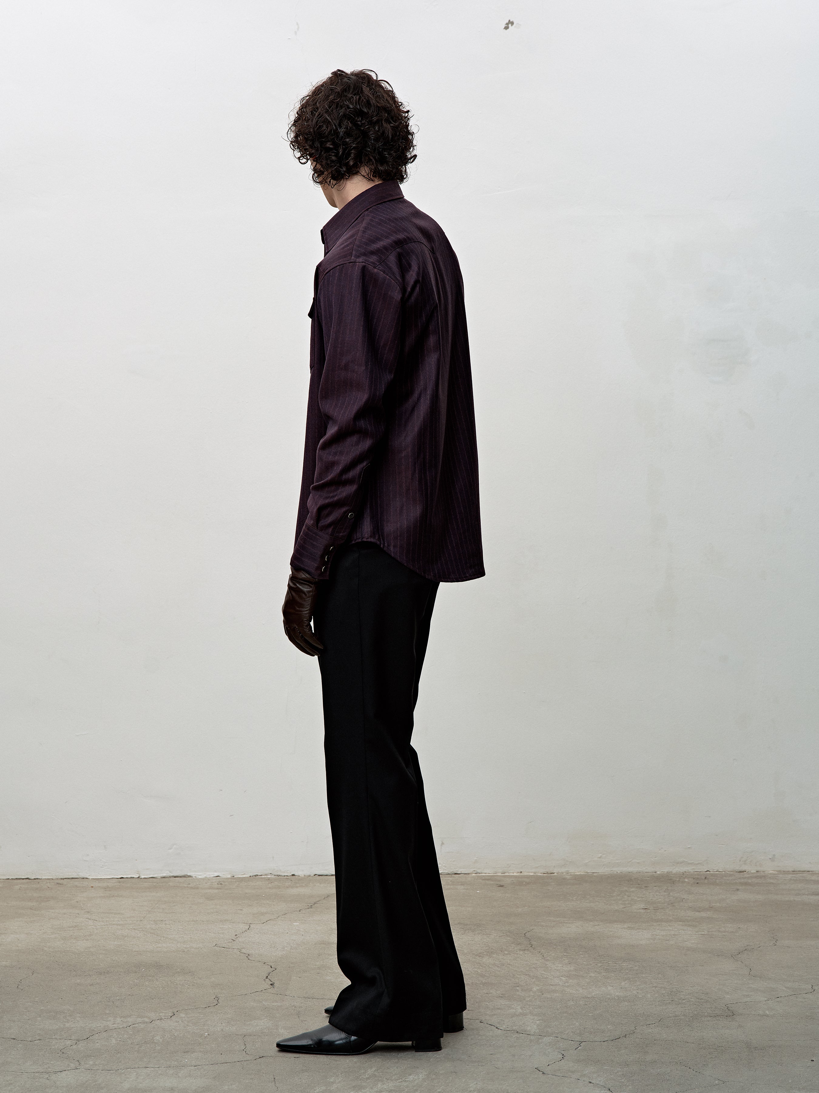 STRIPED WOOL WESTERN SHIRT_ DARK BURGUNDY