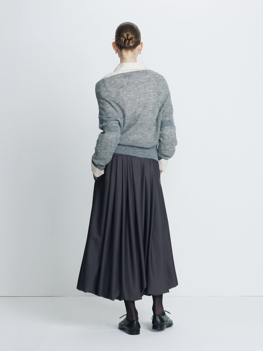 (W) WOOL BALLOON SKIRT_ CHARCOAL