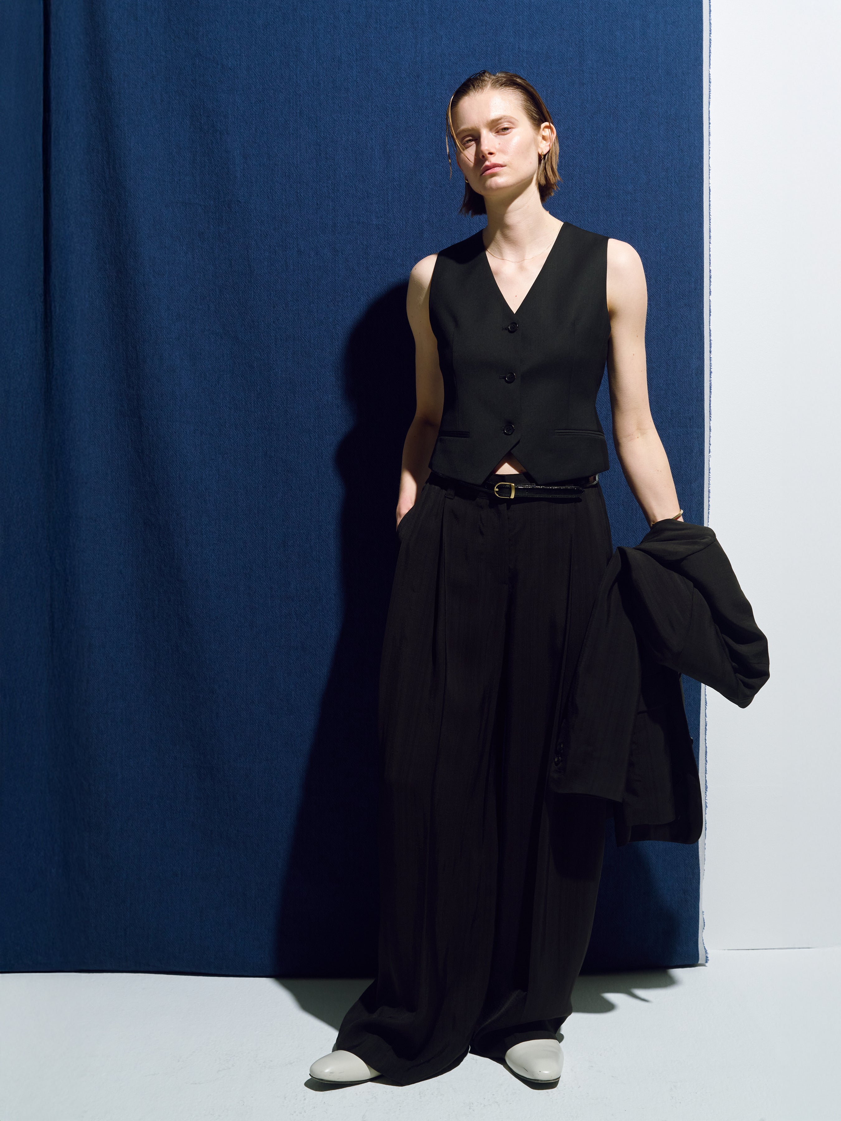 (W) WOOL TAILORED VEST_ BLACK