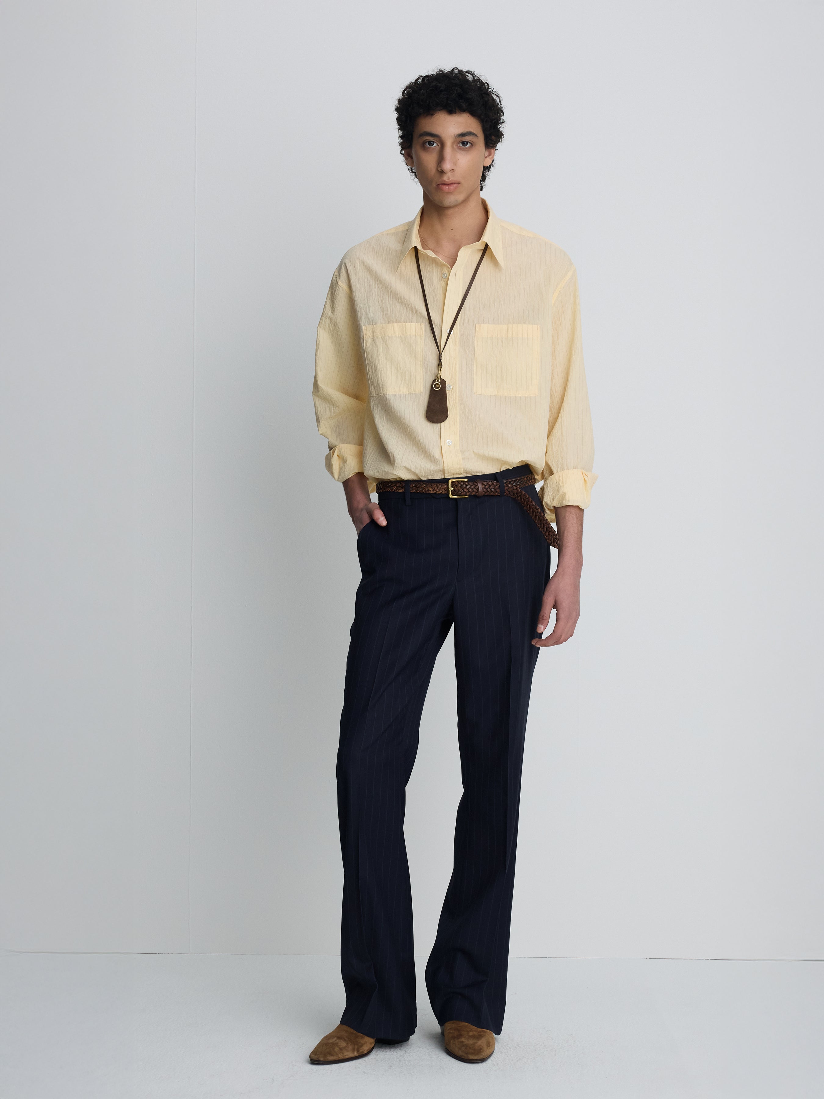 PINSTRIPED COTTON BLEND SHIRT_ PALE YELLOW