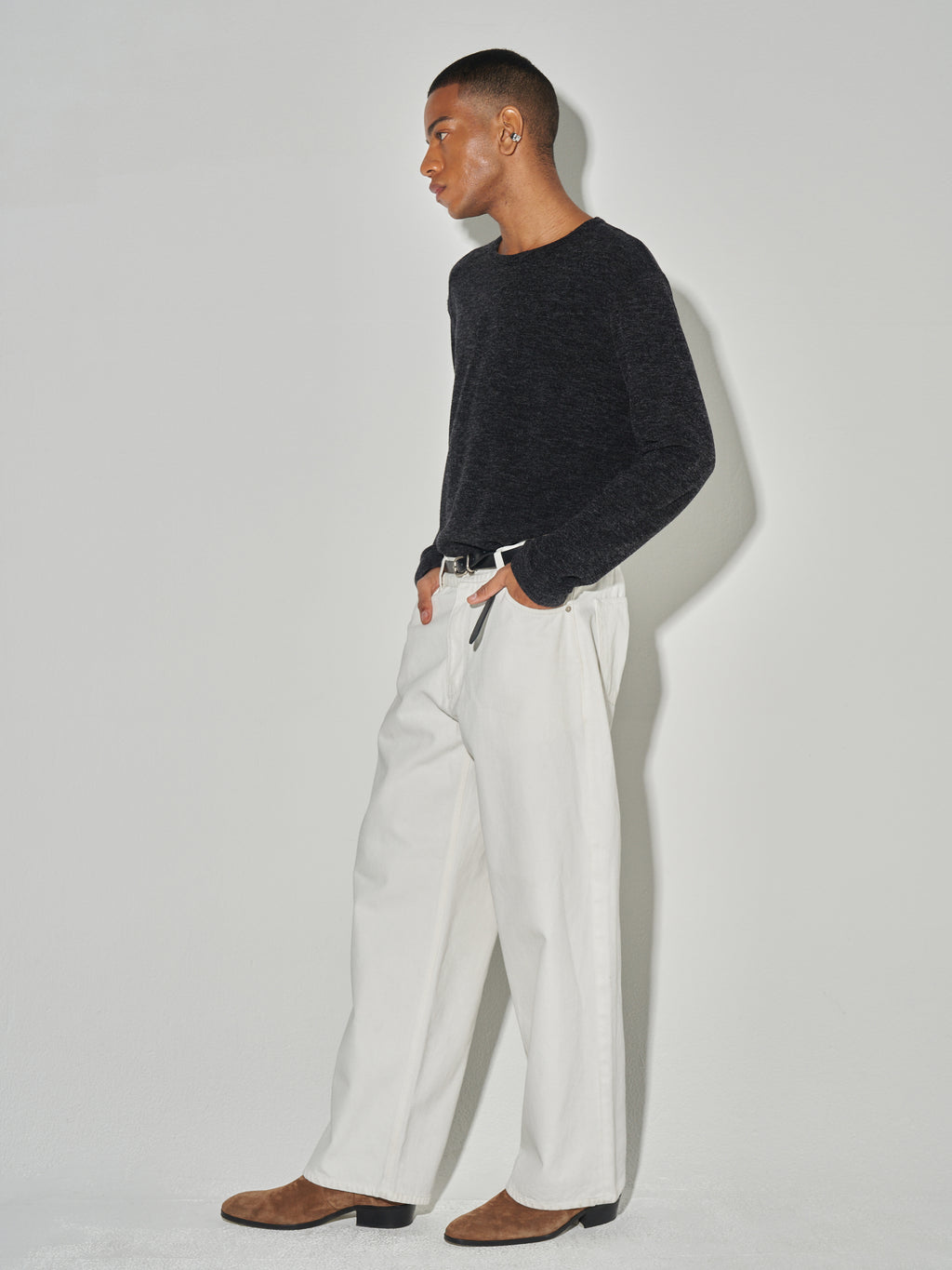 Twist-melange Long Sleeve Knit_ Melange Charcoal
