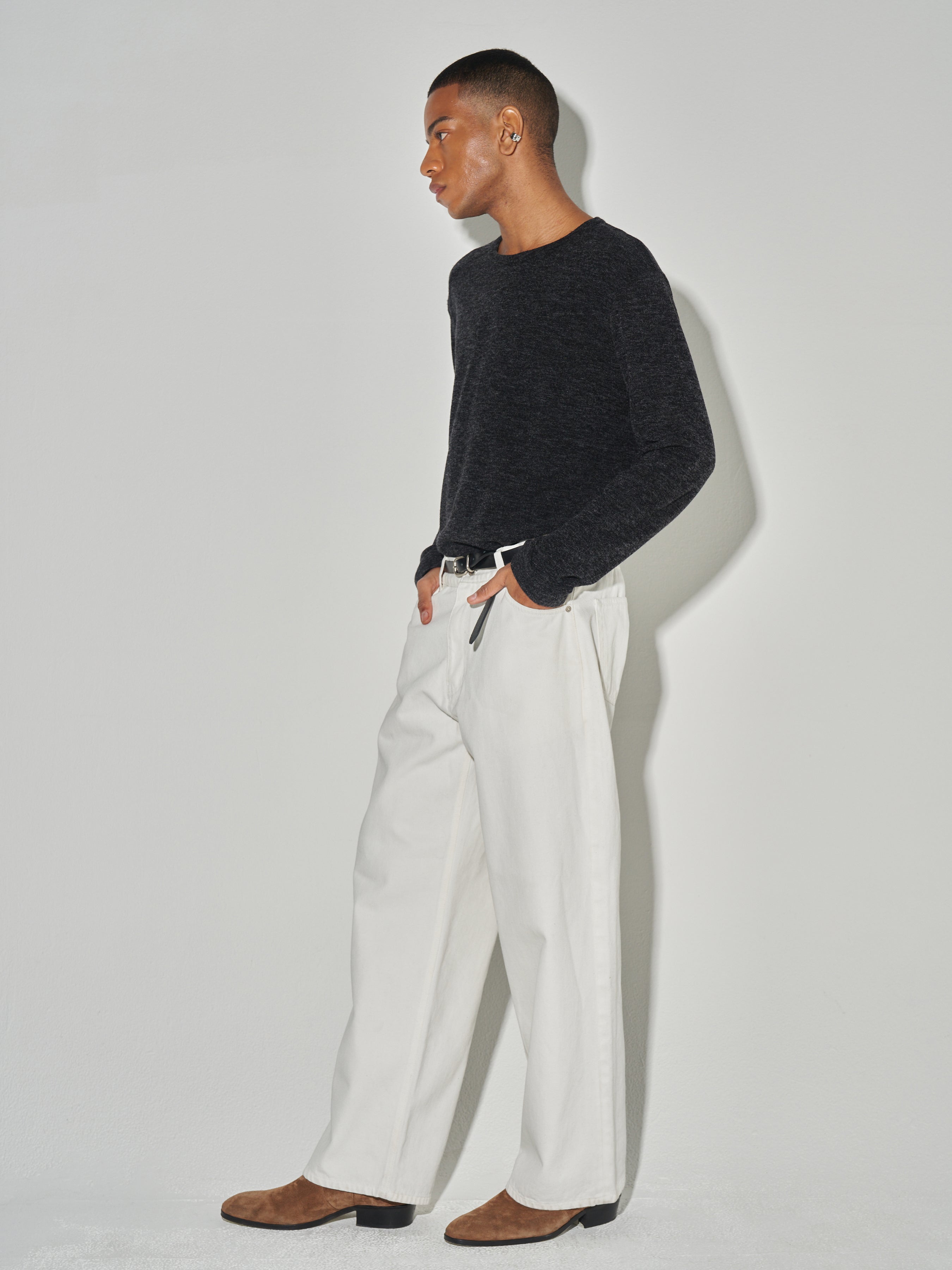 Twist-melange Long Sleeve Knit_ Melange Charcoal