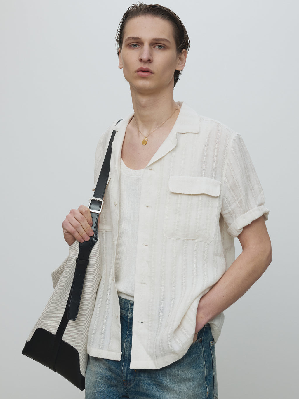 FRENCH LINEN CROCHED SHIRT_ LIGHT BEIGE
