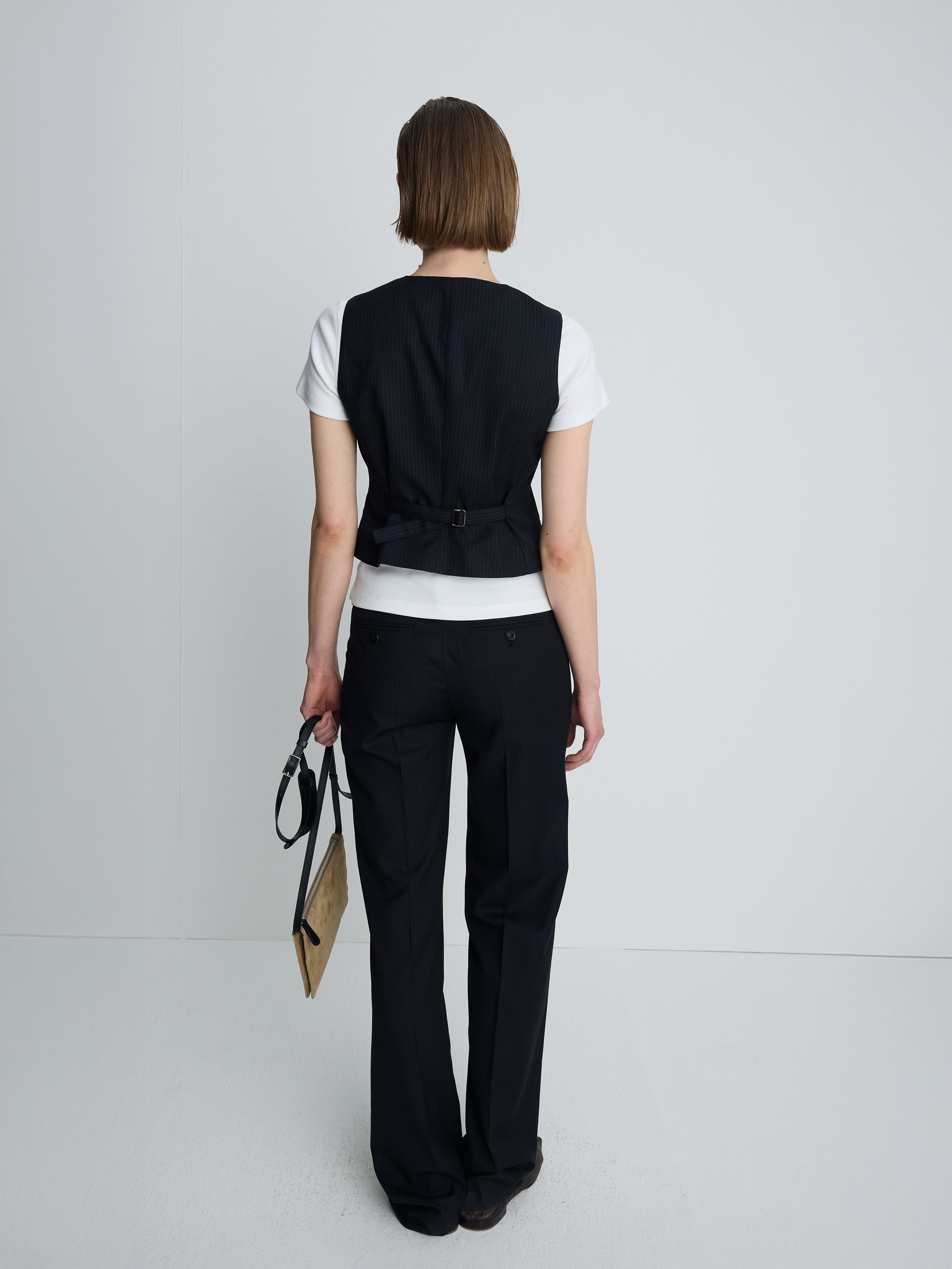 (W) WOOL TAILORED VEST_ NAVY PINSTRIPE