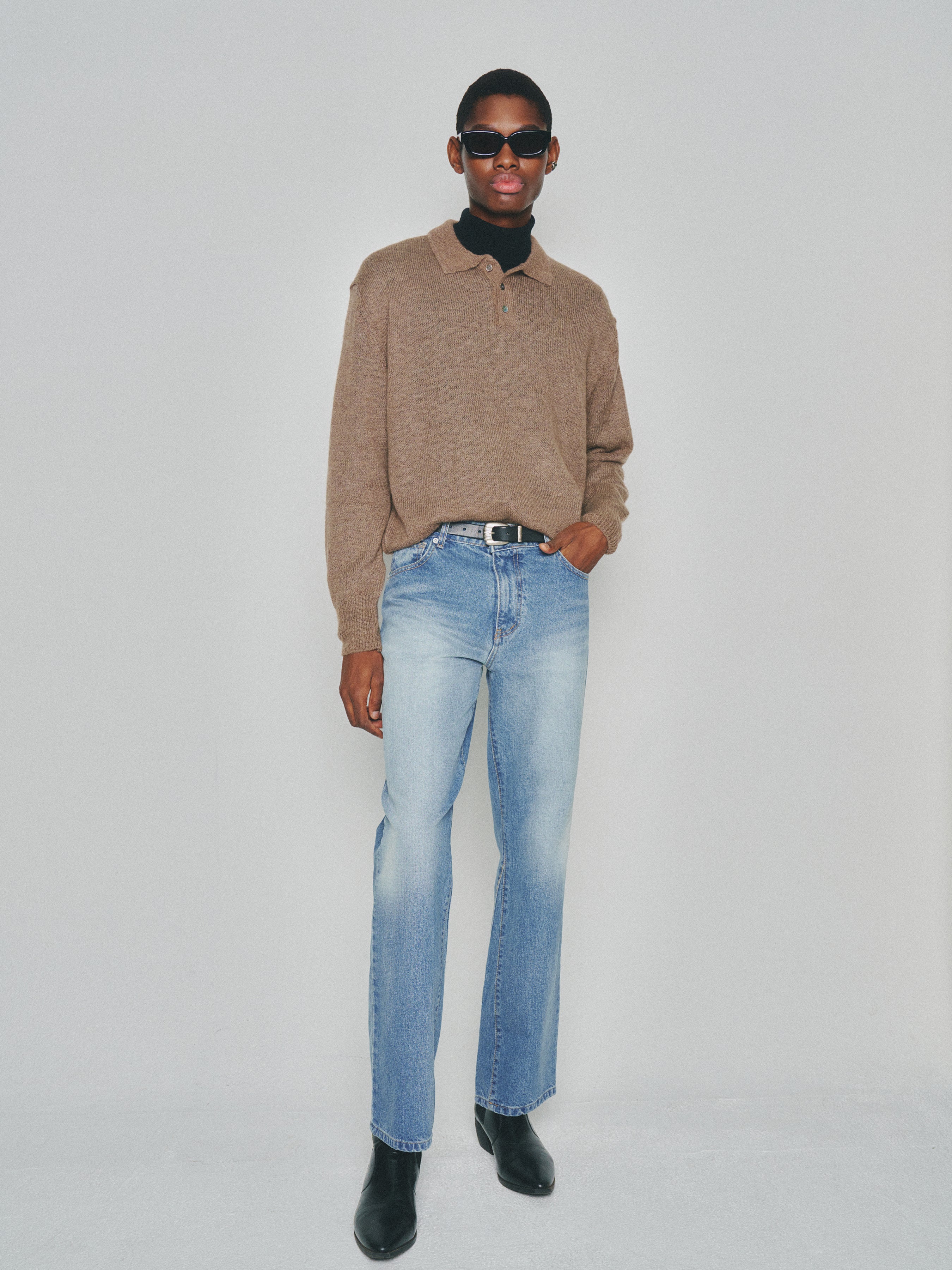 Italian Fabric Brushed Mohair Polo knit_ Mocha Brown
