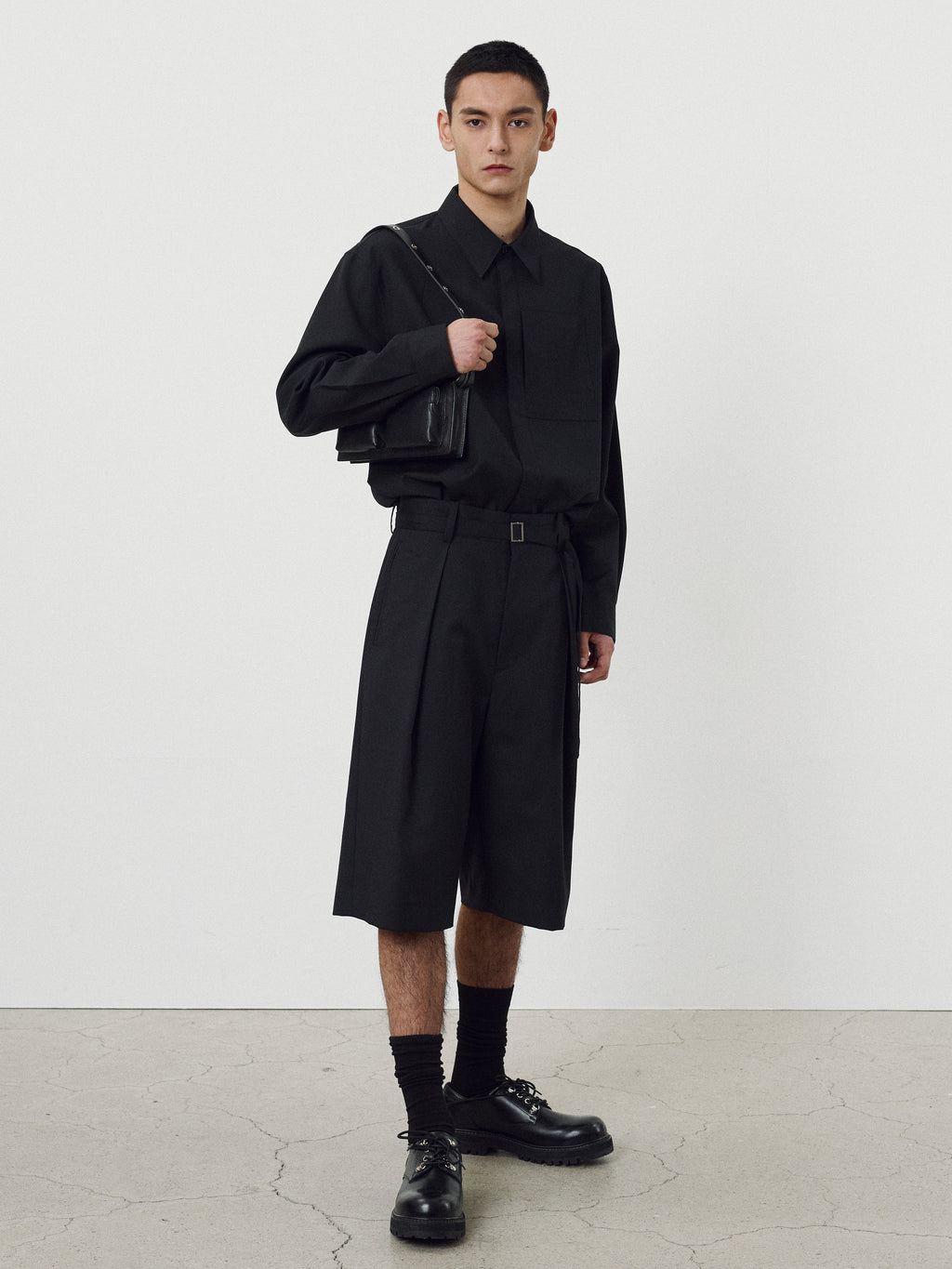 Wool Twill Hidden Pocket Shirt_ Black