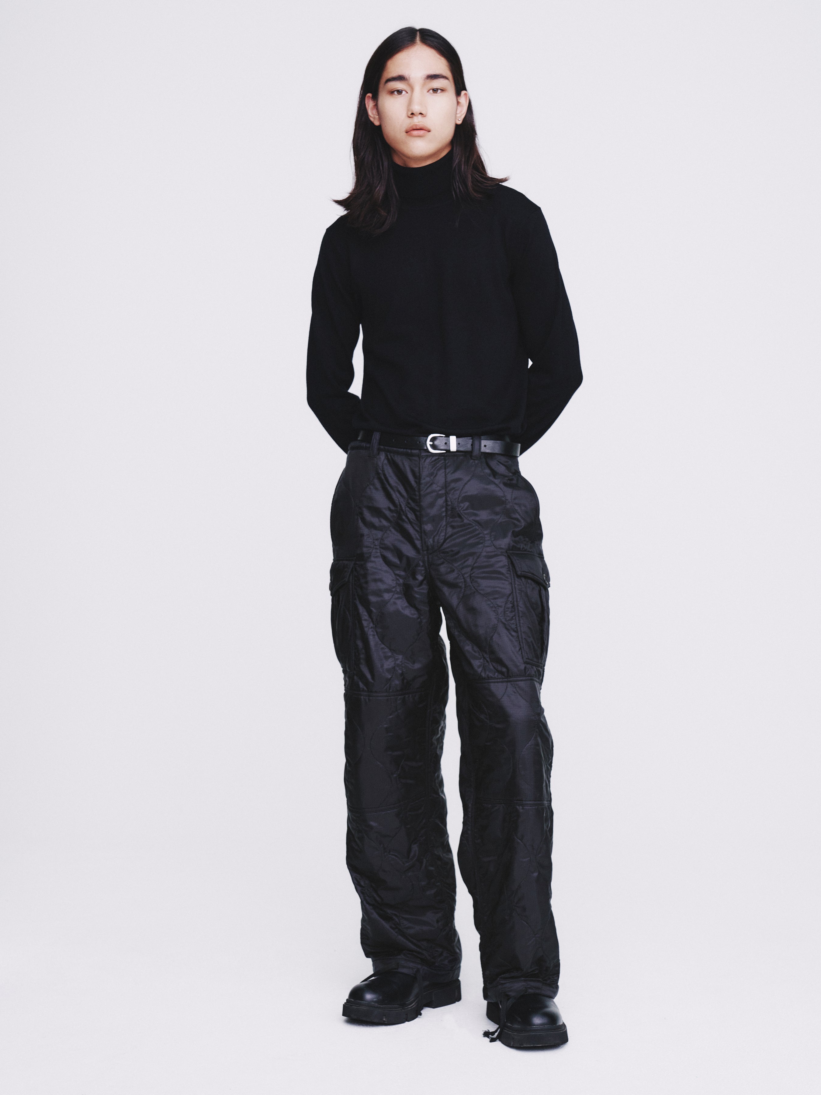 Utility Puffed Quilting Cargo Pants_ Black