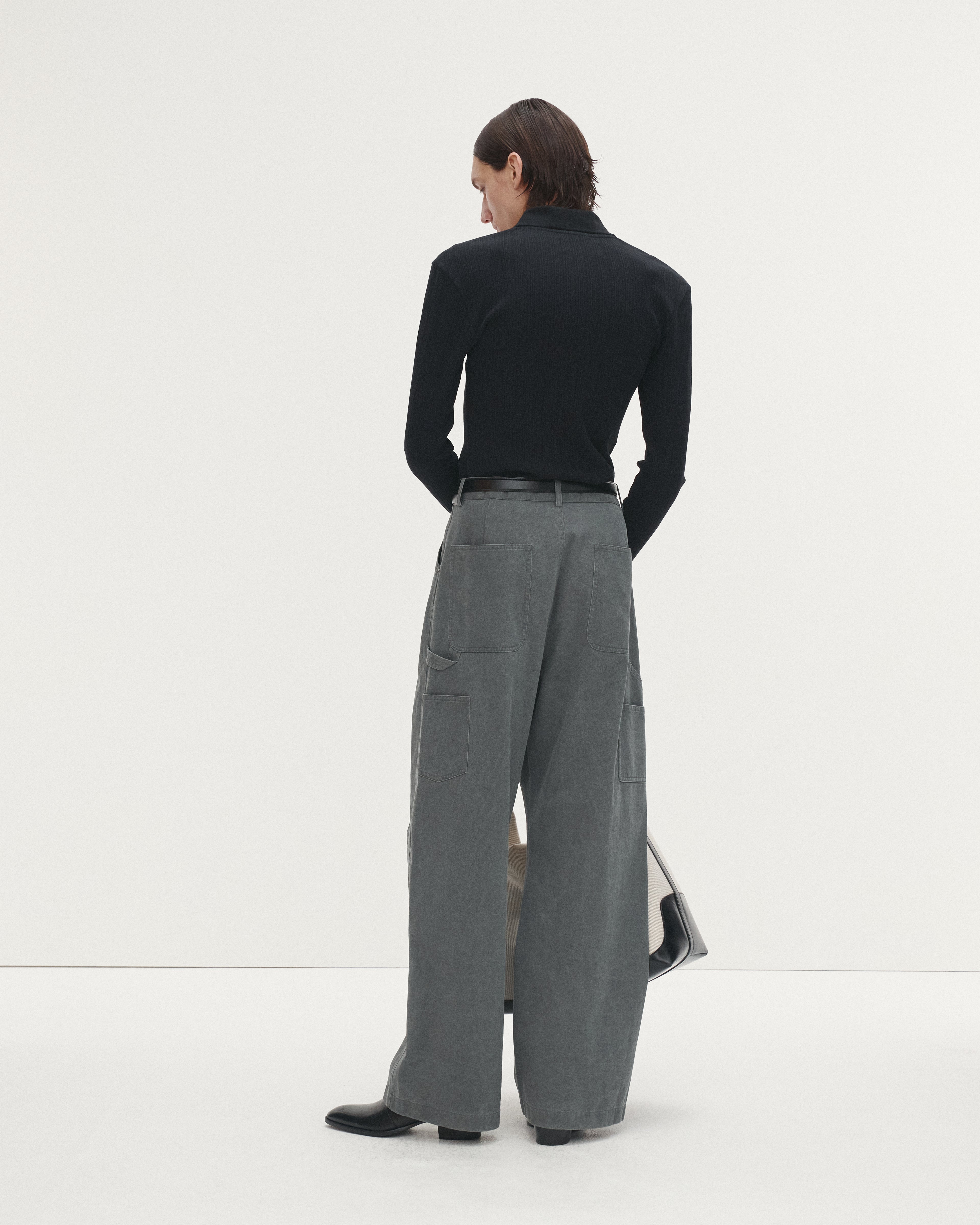 WASHED COTTON WIDE-LEG WORK PANTS_ RHINO