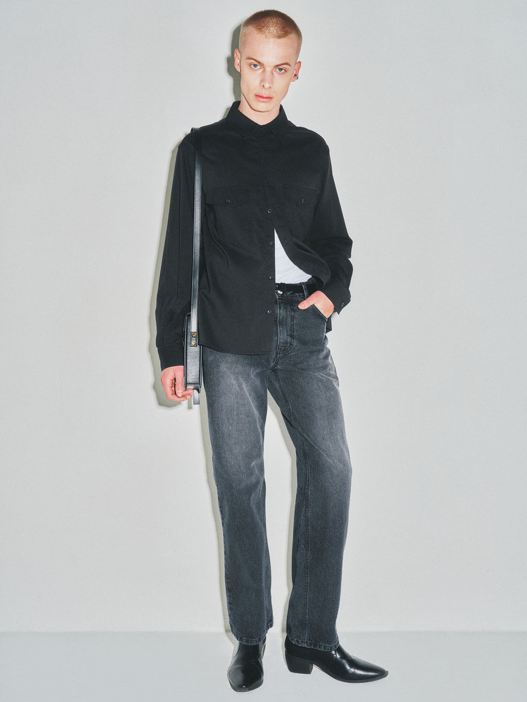 Soft Brushed C/R Western Shirt_ Midnight Black