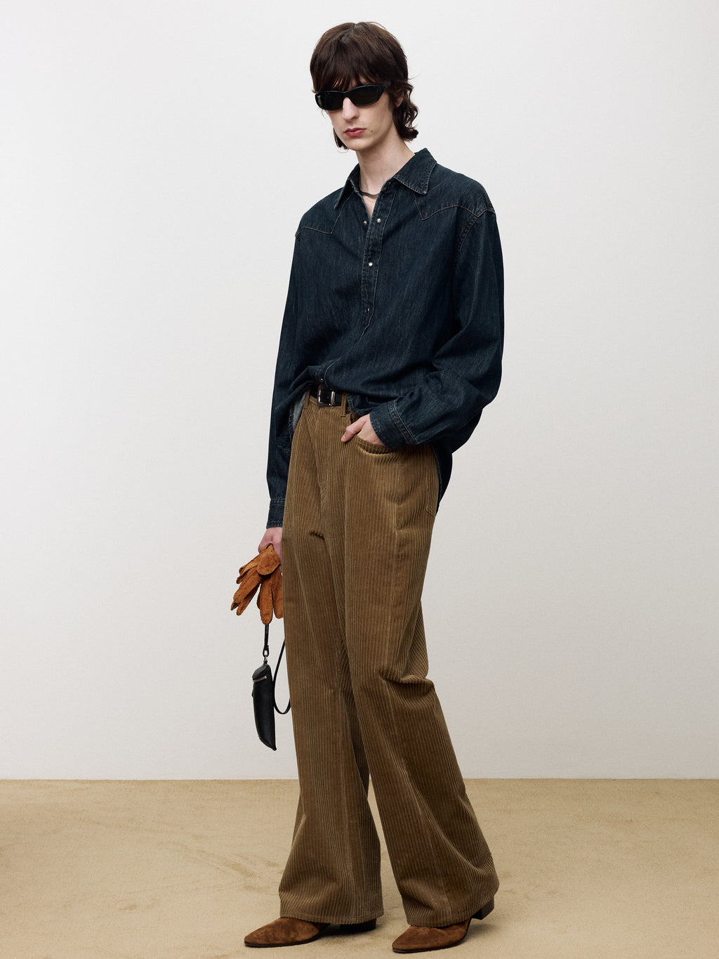WASHED DENIM WESTERN SHIRT_ DARK BLUE