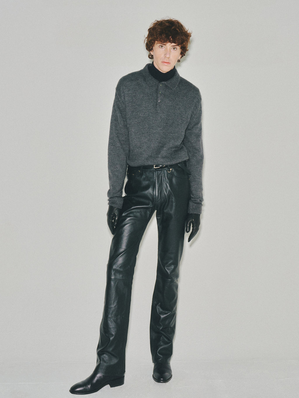 Italian Fabric Brushed Mohair Polo knit_ Charcoal