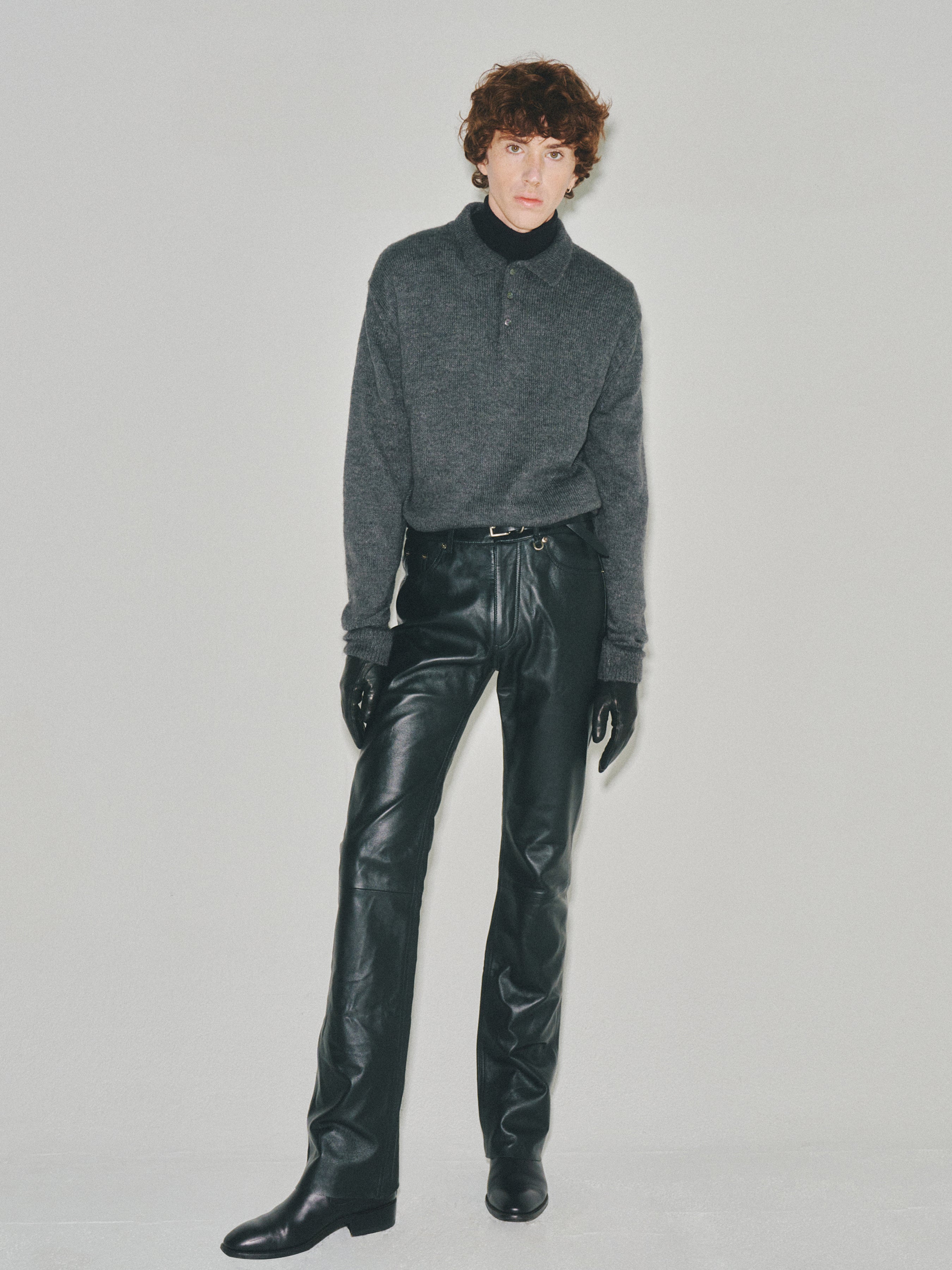 Italian Fabric Brushed Mohair Polo knit_ Charcoal
