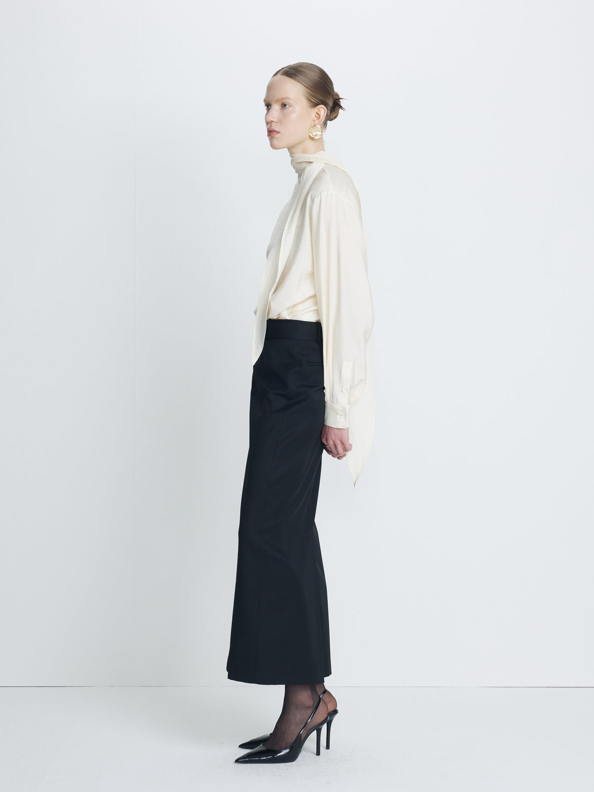 (W) WOOL BELTED MAXI SKIRT_ BLACK