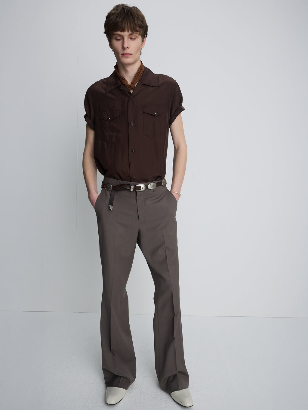 TROPICAL WOOL FLARED TROUSERS_ TAUPE