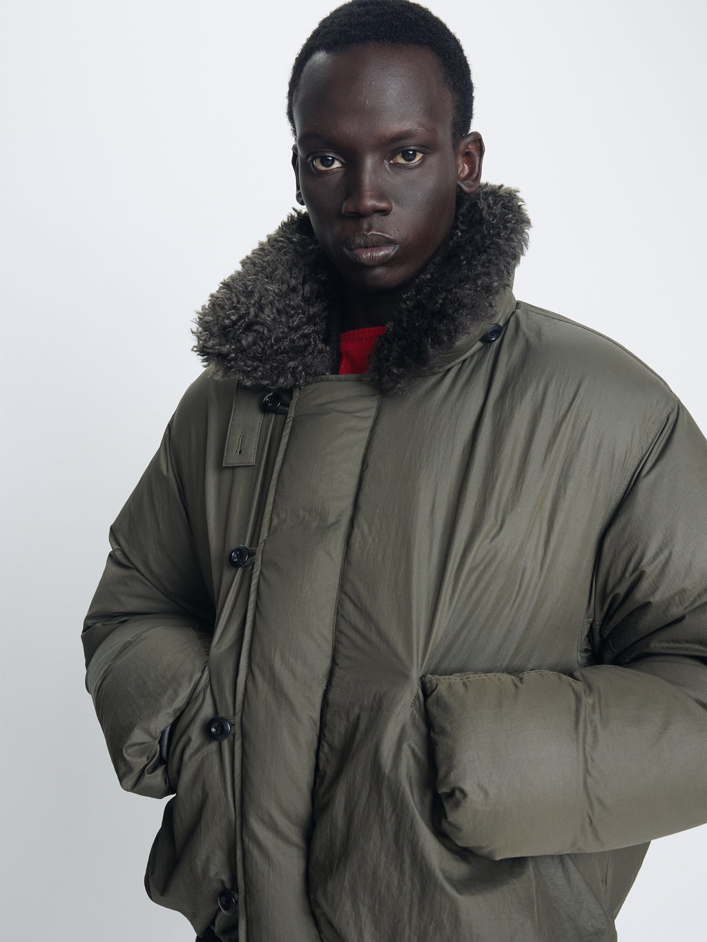 SHEARLING COLLAR PUFFER BLOUSON_ OLIVE