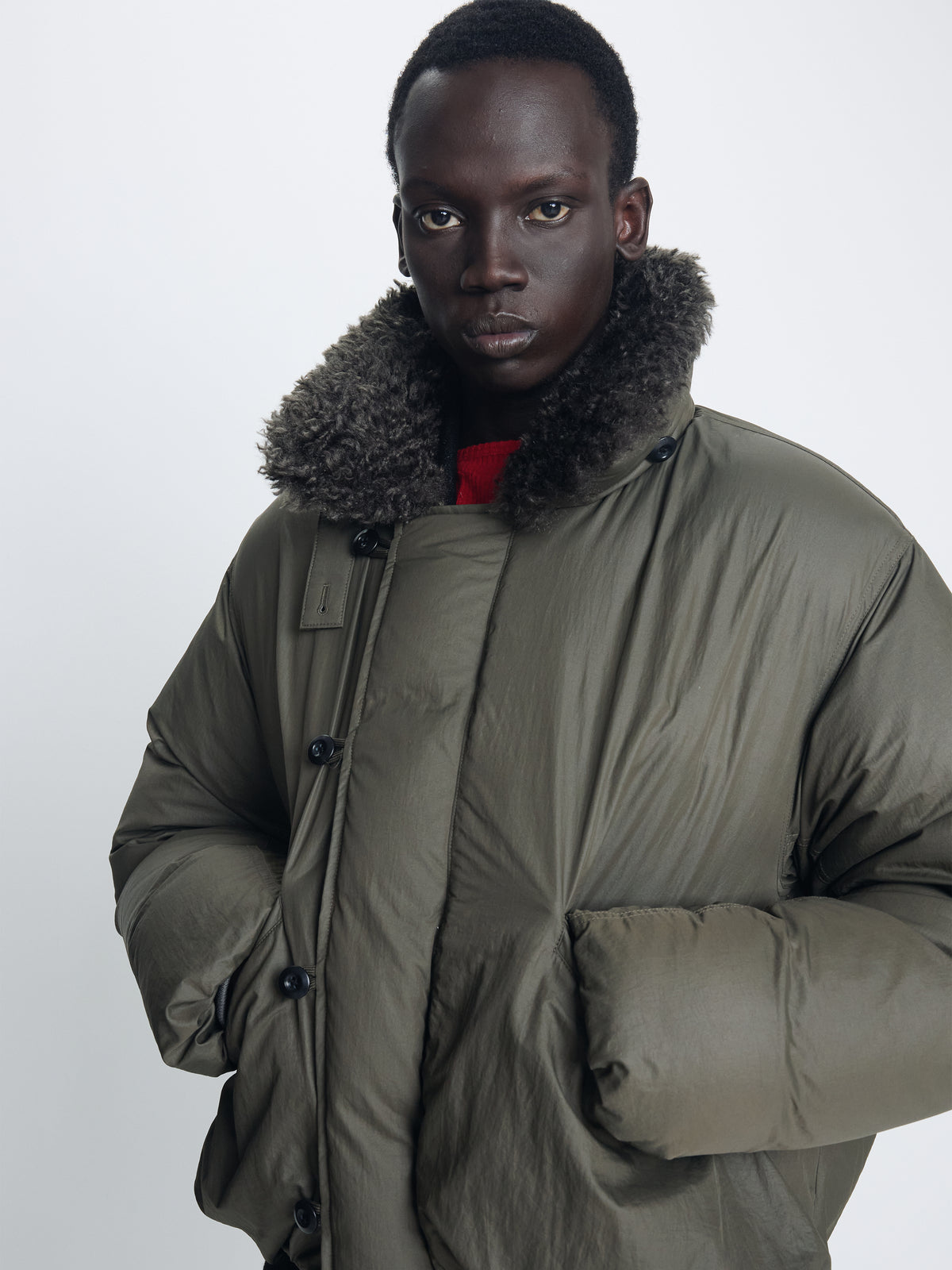 SHEARLING COLLAR PUFFER BLOUSON_ OLIVE