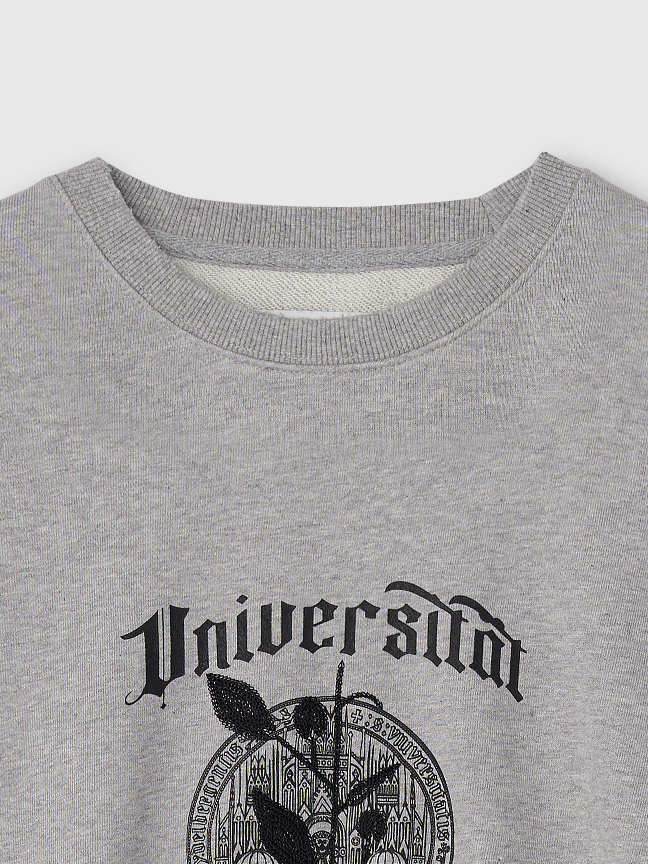 Embroidery Overlap College Sweatshirt_ Heather Grey