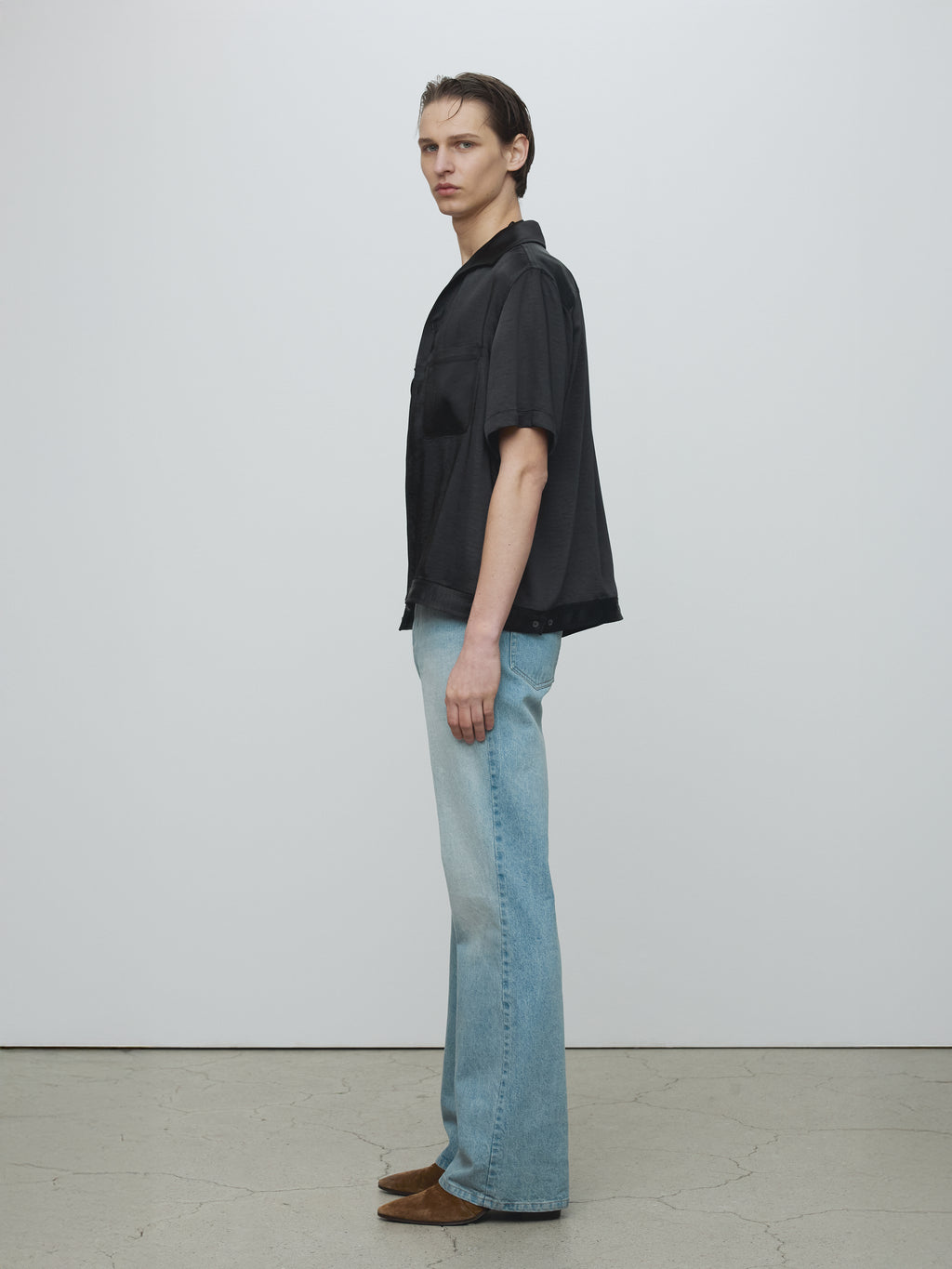 ONE PIECE COLLAR HALF SLEEVE SHIRT_ BLACK