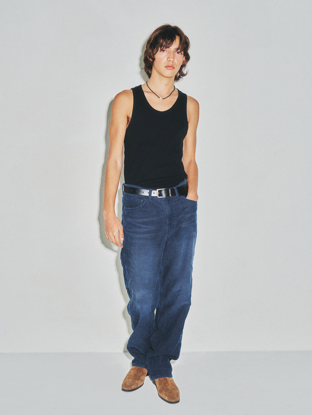 Indigo Garment-dyed Straight Cut Corduroy Pants_ Faded Indigo